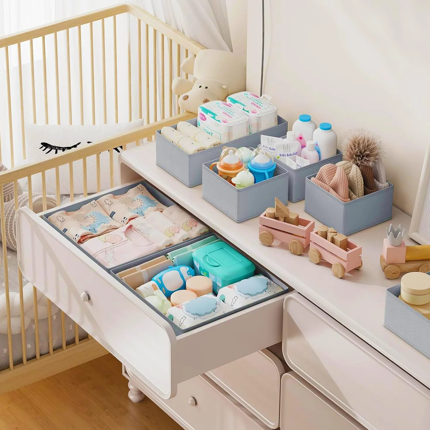 DIMJ Organizador Cajones Ropa Interior - Divisores de Cajones Juego de 15 Cajas Almacenaje Plegables de Tela Para Guardar Ropa, para Sujetadores, Calcetines, Cajas, Armario, Gris