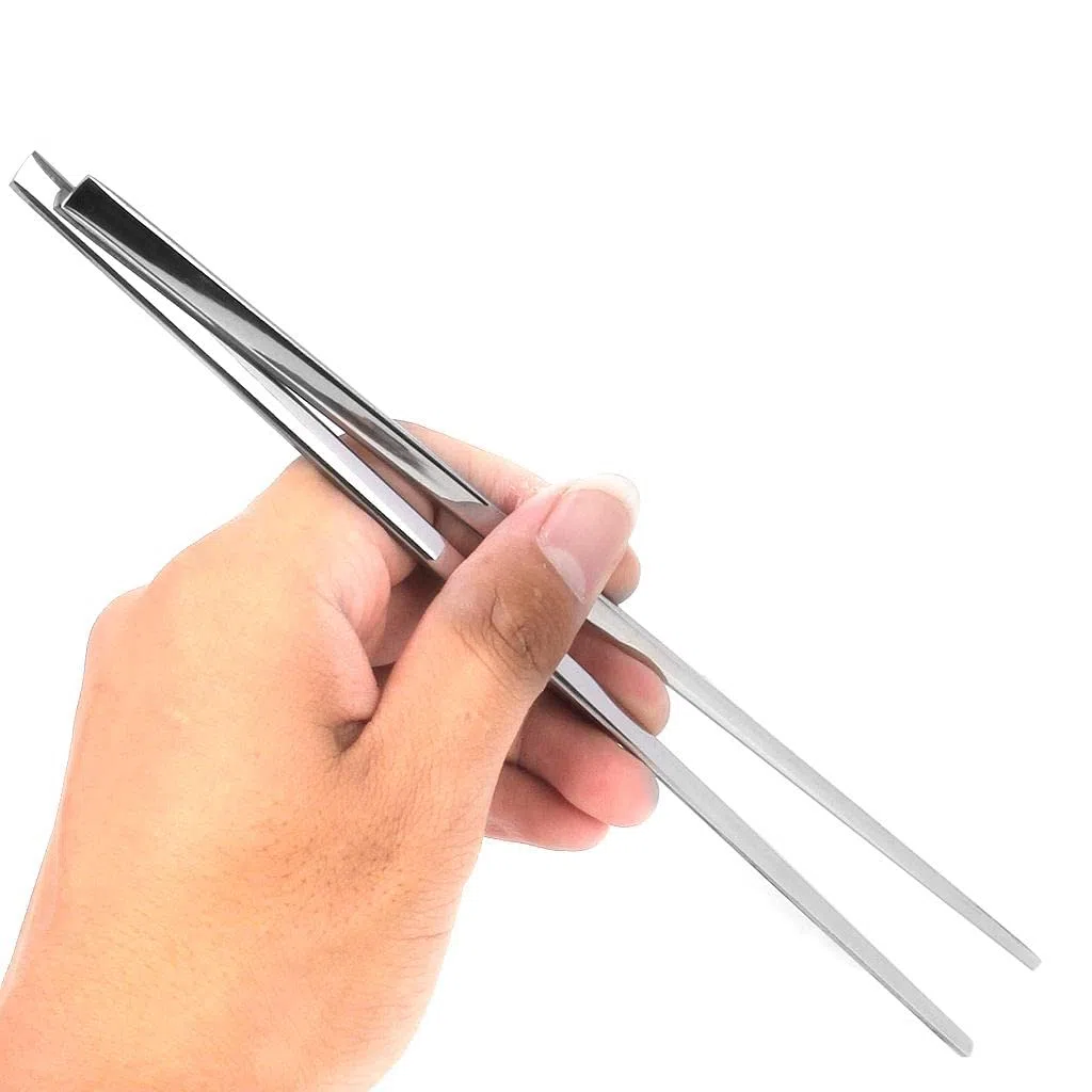 Juego de 2 palillos planos de acero inoxidable coreanos
