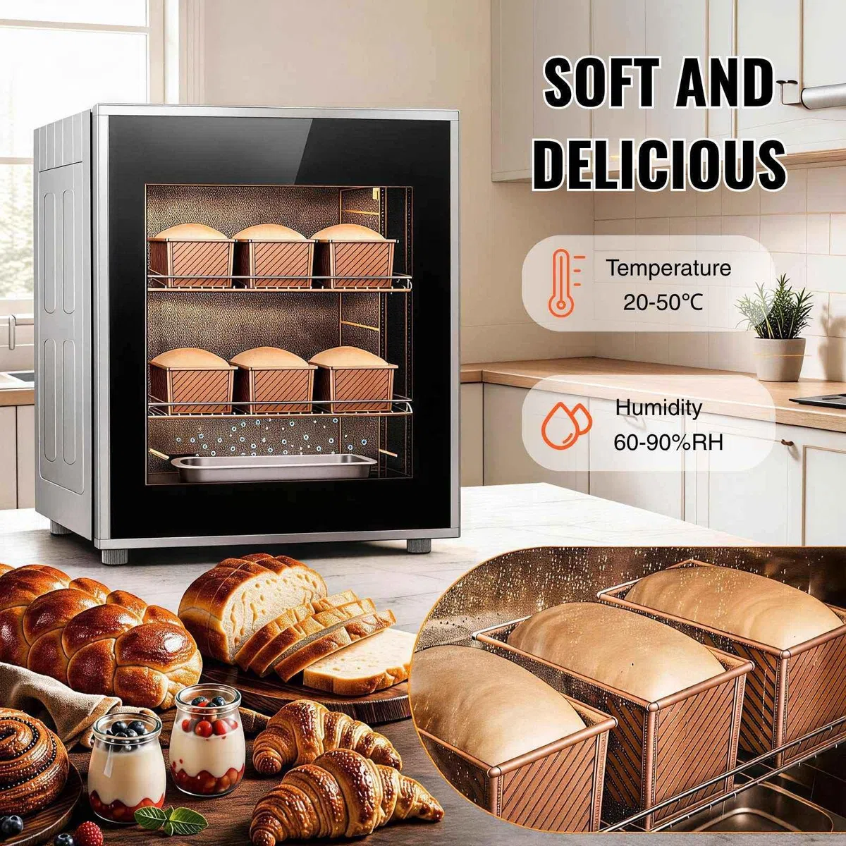 Máquina fermentadora de pan con control preciso de temperatura y humedad