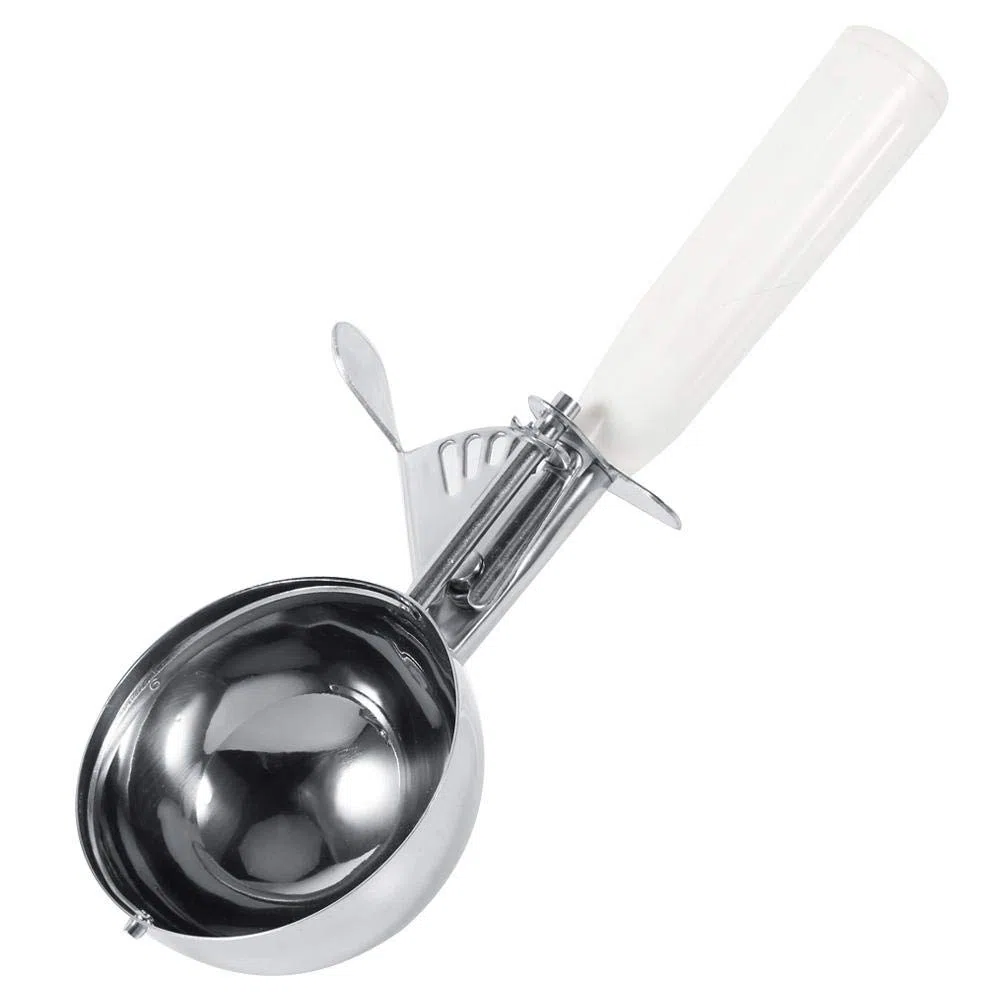 Cuchara de helado - 1 pieza práctica cuchara de helado de fruta de acero inoxidable con mango de plástico herramienta de cocina caliente(8CM)