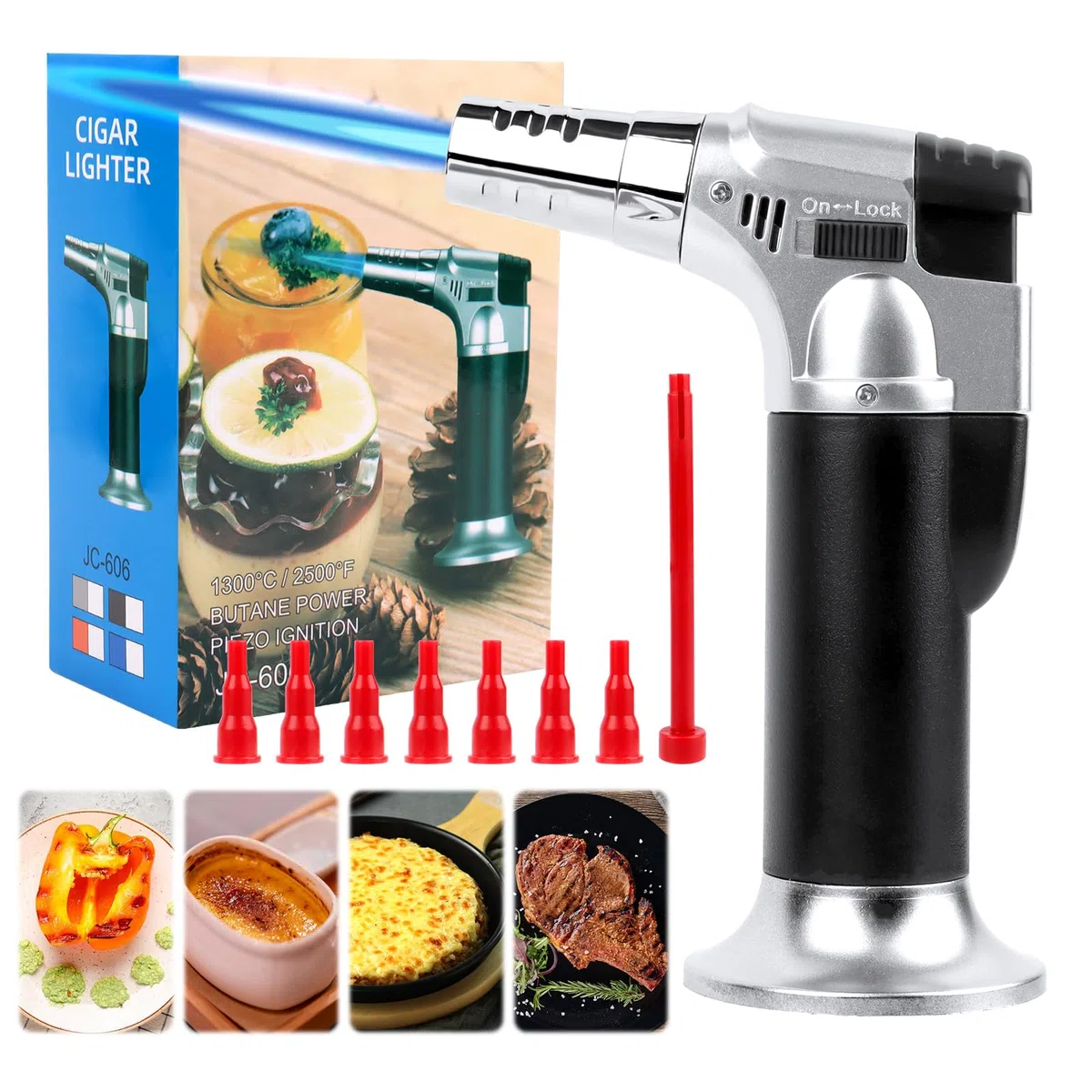 Soplete Cocina Recargable, Antorcha Butano Encendedor, Quemador de Flambeo, Mini Culinario Soplete con Cerradura de Seguridad para barbacóa Brulée Crema Cámping (Gas no Incluido)