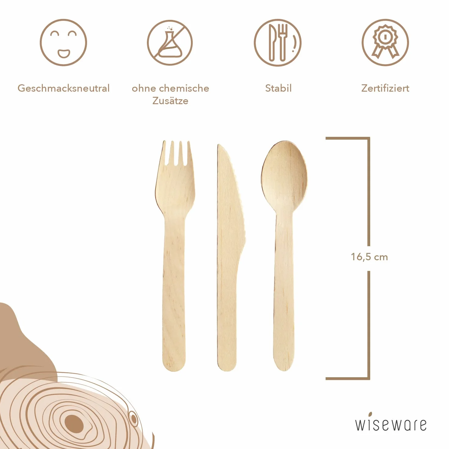 Wiseware - Cuchillos desechables de madera de abedul, 100 unidades, cuchillos desechables, biodegradables, naturales, estables, respetuosos con el medio ambiente, embalaje sin plástico