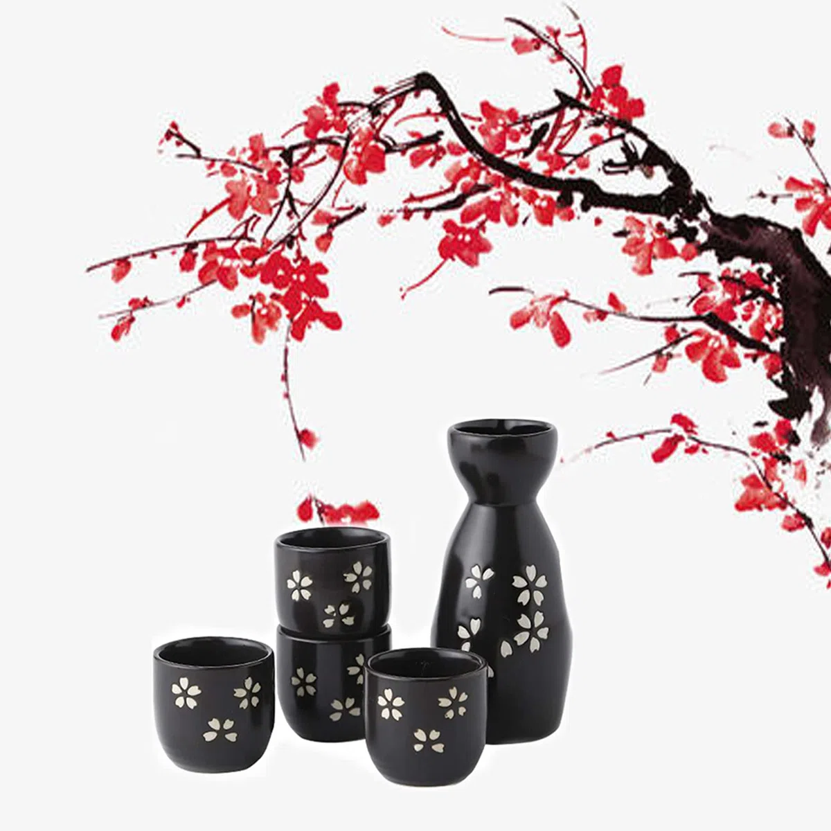 5 Piezas Juego de Sake Tradicional Japonés de, Juego de Sake de Cerámica, Se Puede Usar en Bistrós, Restaurantes, Reuniones Personales o como Obsequio（Negro）