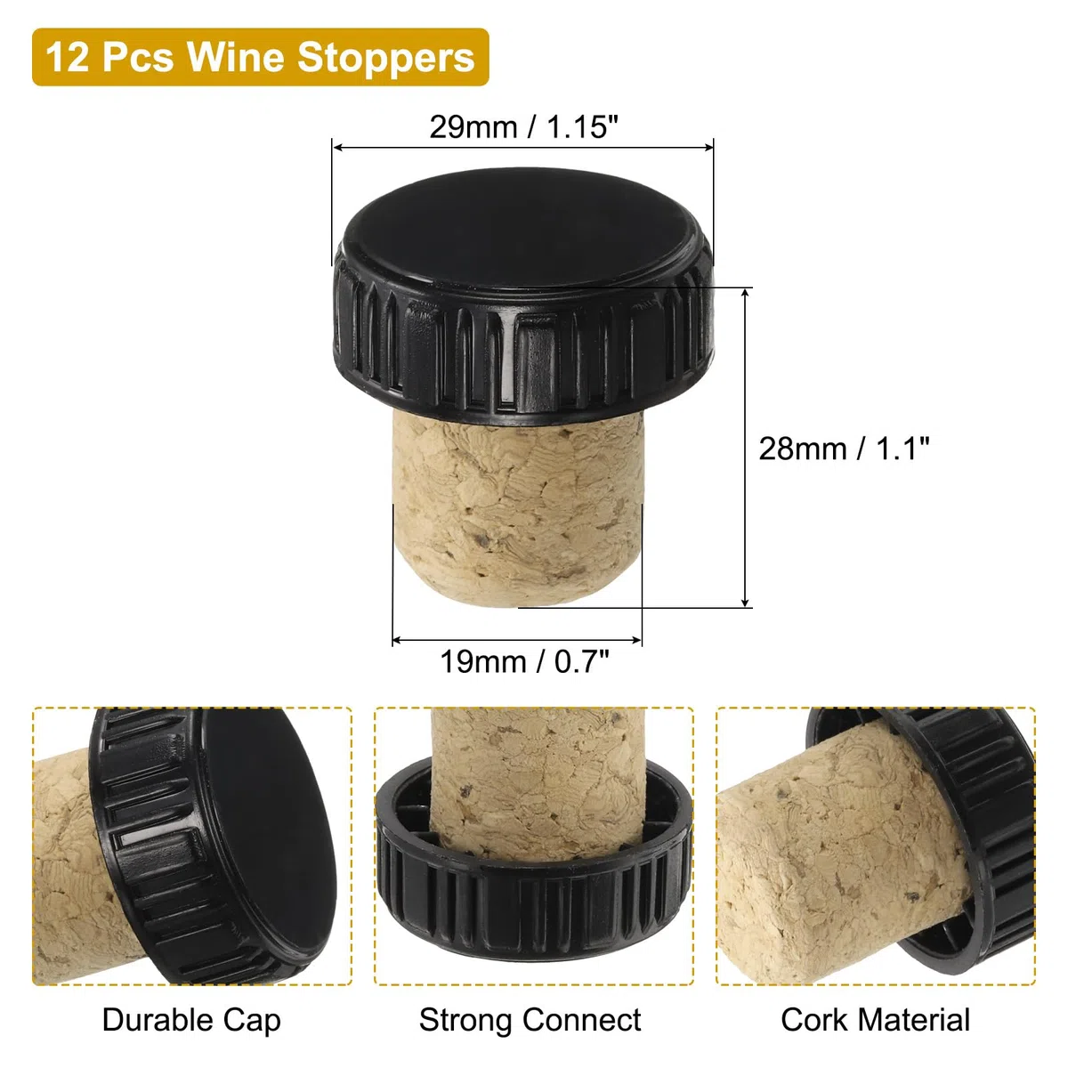 QUARKZMAN 100 Piezas de Cápsulas Termorretráctiles de PVC con 12 Tapones de Corcho en Forma de T para Sellador de Botellas de Vino, Envolturas Termorretráctiles, 30x60mm, Blanco