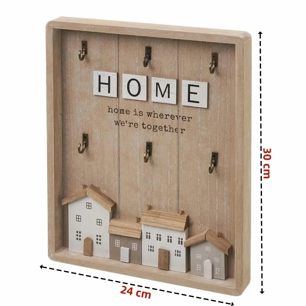 Caja para Llaves de Madera con 6 colgadores de Pared para Entrada, Armario para Llaves diseño Decorativa, Guardallaves para Recibidor 24x30 cm (Home Casas)