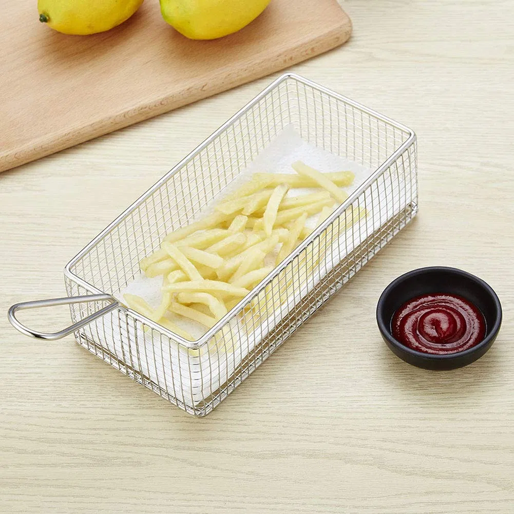 Nikou Cesta Freidora Mini, Mini Cesta de Acero Inoxidable para Patatas Fritas, Cesta para Freír Alimentos Fritos, 21,5x10,6x6,6cm, Herramienta de Cocina para Patatas Fritas y Aperitivos