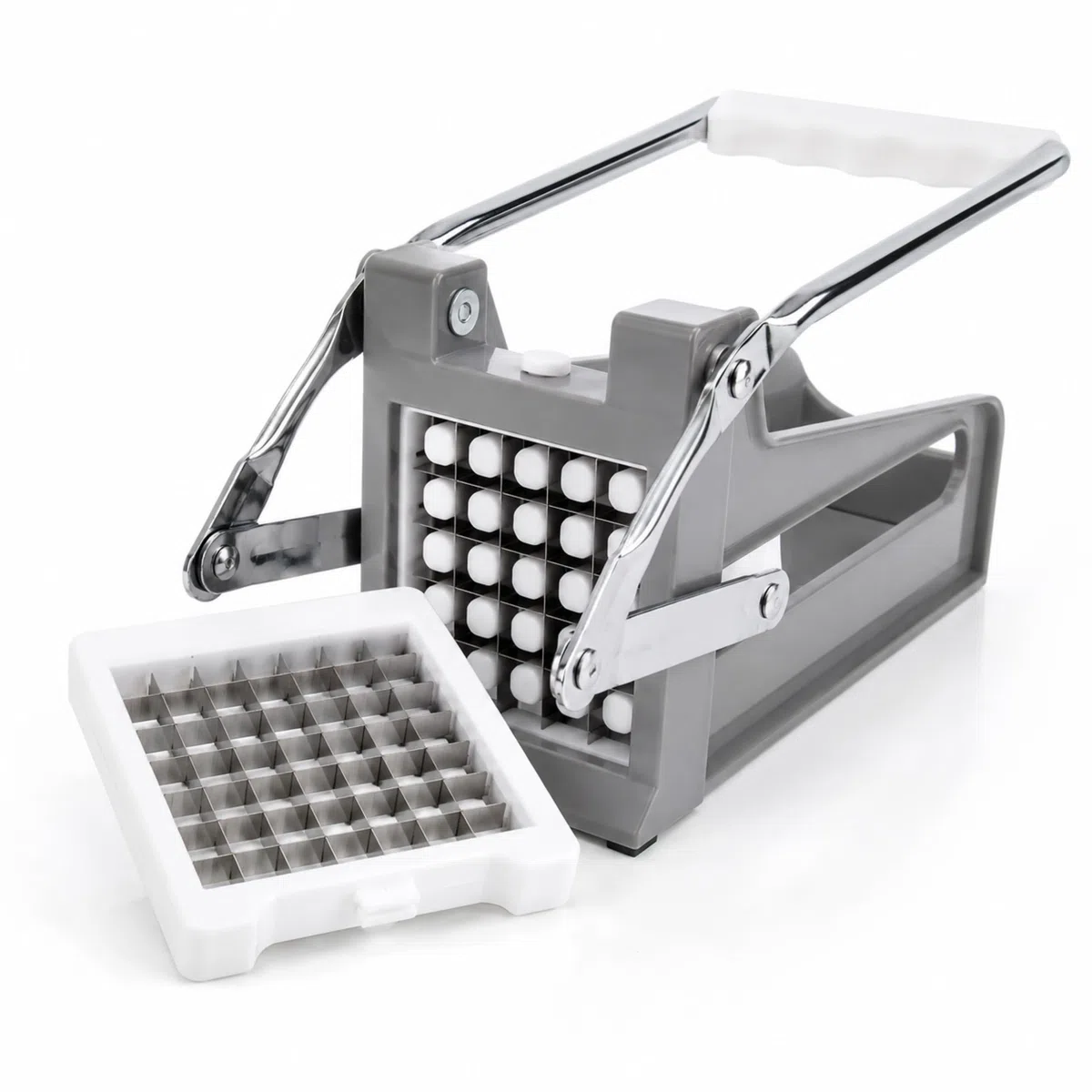 PARENCE Cortador de Patatas Manual con 2 Cuchillas Intercambiables – Cortador de Patatas y Verduras – Corte Rápido en Bastones – 22,5 x 9,3 x 9,8 cm - 2 Cuchillas