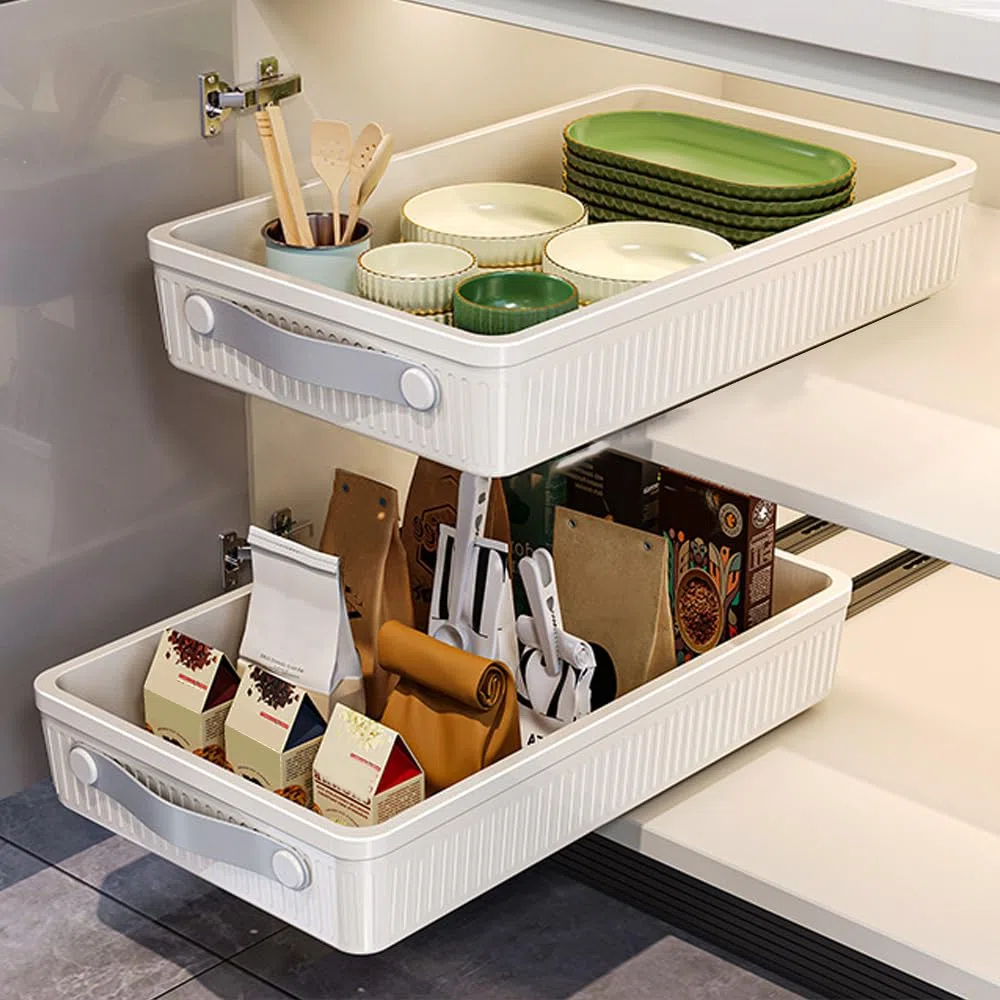 Cajones Extraibles para Cocina 39.7x24.3x6.7cm Cajón Telescópico Armario Cocina Bandejas/Baldas Extraibles Armarios con Tiras de Pegamento en los Rieles del Cajón para Poner Bajo Un Fregadero
