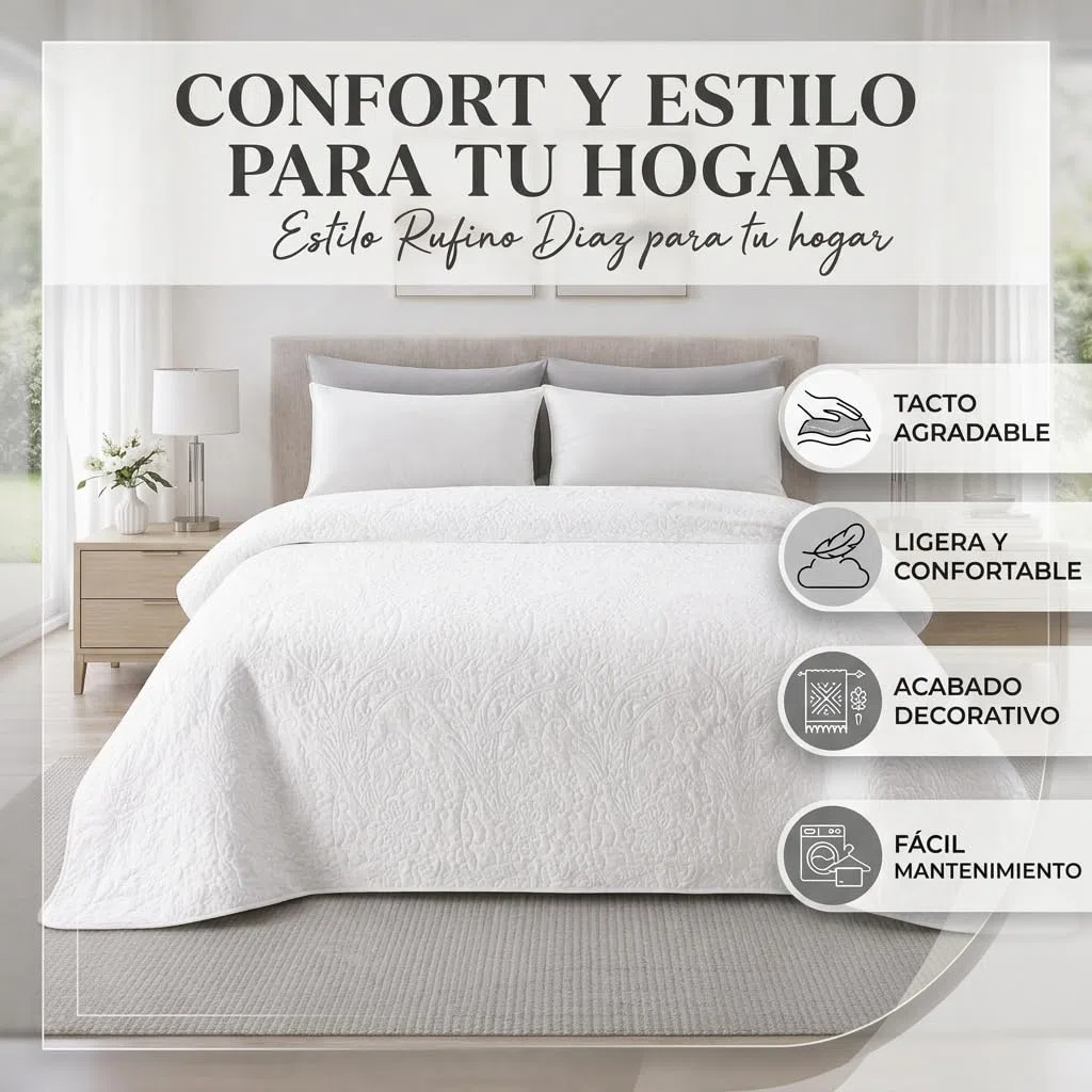 Rufino Díaz Colcha Bouti Hostelería Platón (Blanco - 150 cm) - para una sensación acogedora y de Confort - Tejido Suave, Agradable y Resistente
