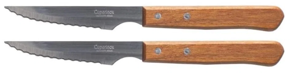 12 Cuchillos Sierra Chuletero Mango Madera Microdentado Fabricados Albacete