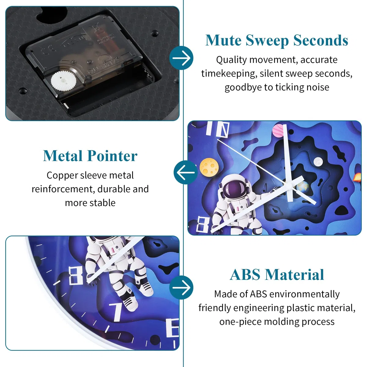 Jinlaili Reloj de Pared Silencioso 30 cm para Niños, Reloj De Pared Sin Ruido De Tictac, Reloj De Aprendizaje, Reloj Infantil, Reloj De Pared Moderno para Niños y Niñas, Habitación Infantil, Salon