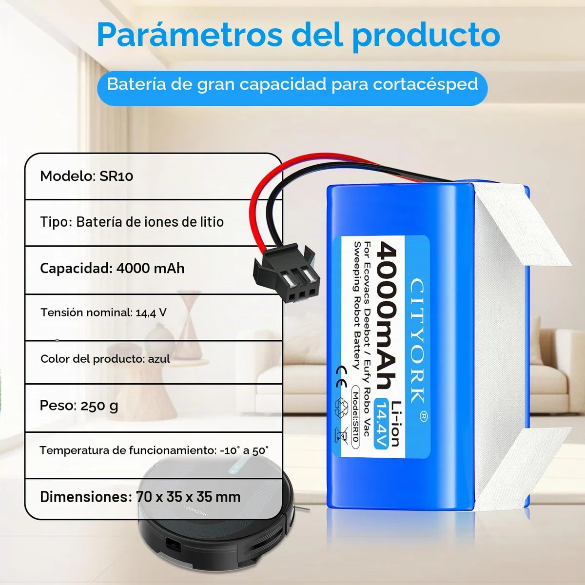 CITYORK 4000mAh Litio Batería para Conga Excellence 990 950 1090 1790 1990 2290 Ultra,para Proscenic 850T, para Venga 3000 3001,para Ultenic D5/D5s Pro,para Bagotte BG750 BG600 MAX,para Honiture G20