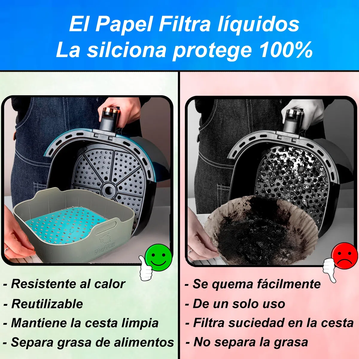 20CM Molde Silicona Freidora de Aire con Alfombrilla Perforada - Accesorios Air Fryer compatible Cecotec 5/5.5/6L, Cosori 4.7/5/5.5/6/6.2L, Moulinex 5L, Philips 6.2L, Horno y Microondas