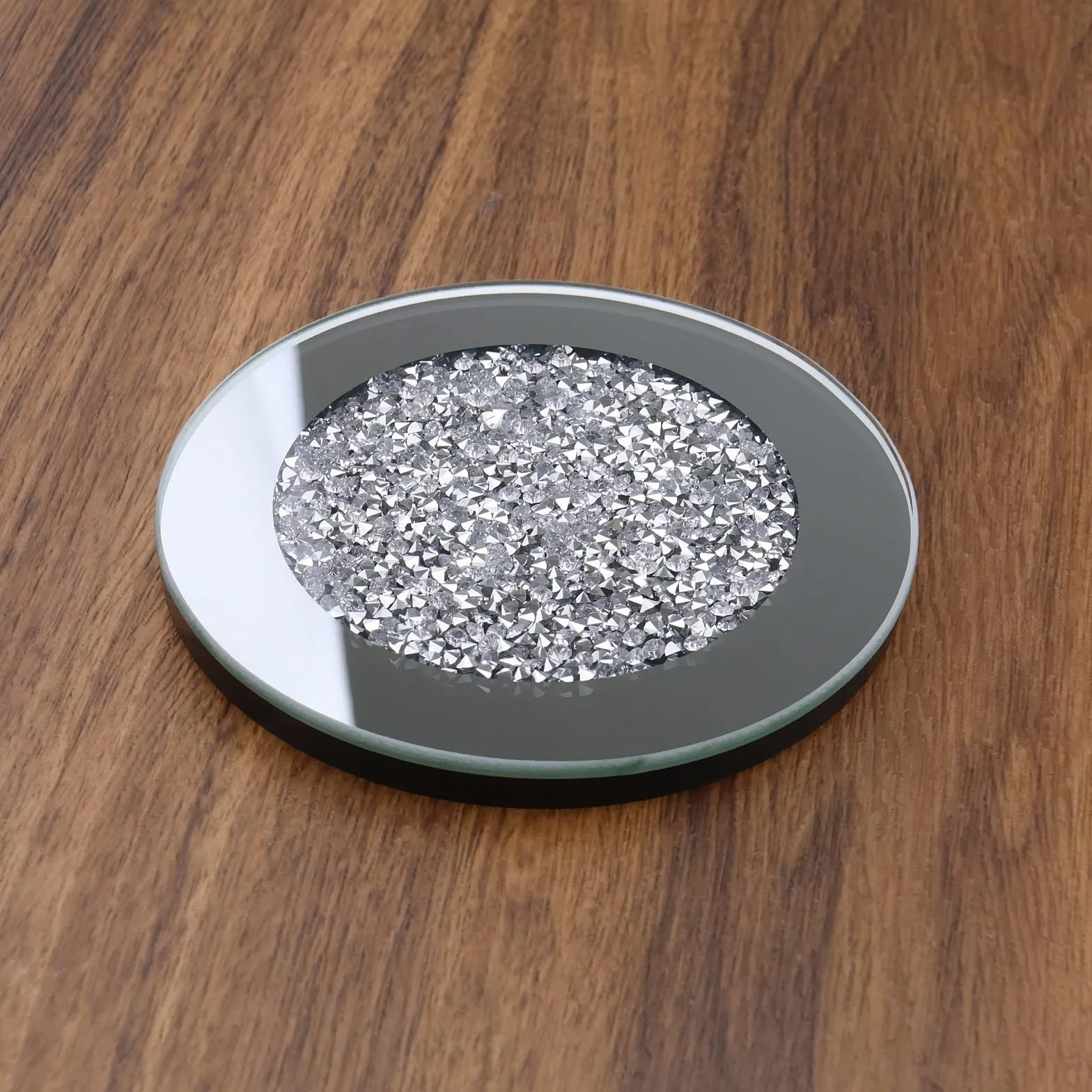 Posavasos Vidrio con Espejo Redondos 4 Pulgadas Antideslizante para Tazas Café Decoración Hogar