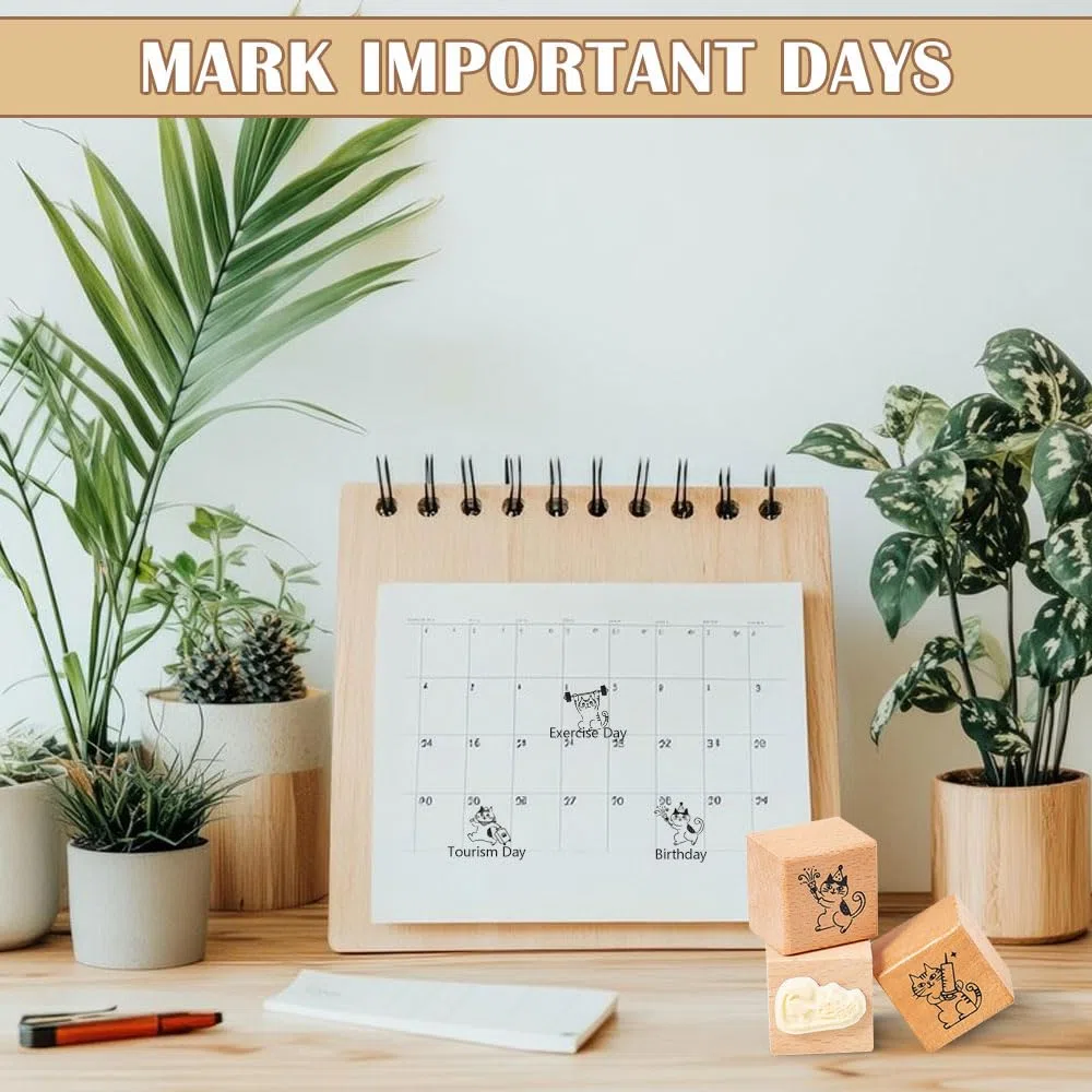 8 Piezas Sellos de Goma de Gato Sellos de Goma de Madera Animal sellos Temáticos De Gato Kit de Sello De Madera De gato para DIY Scrapbooking, Manualidades,Tarjetas, Álbumes de Recortes