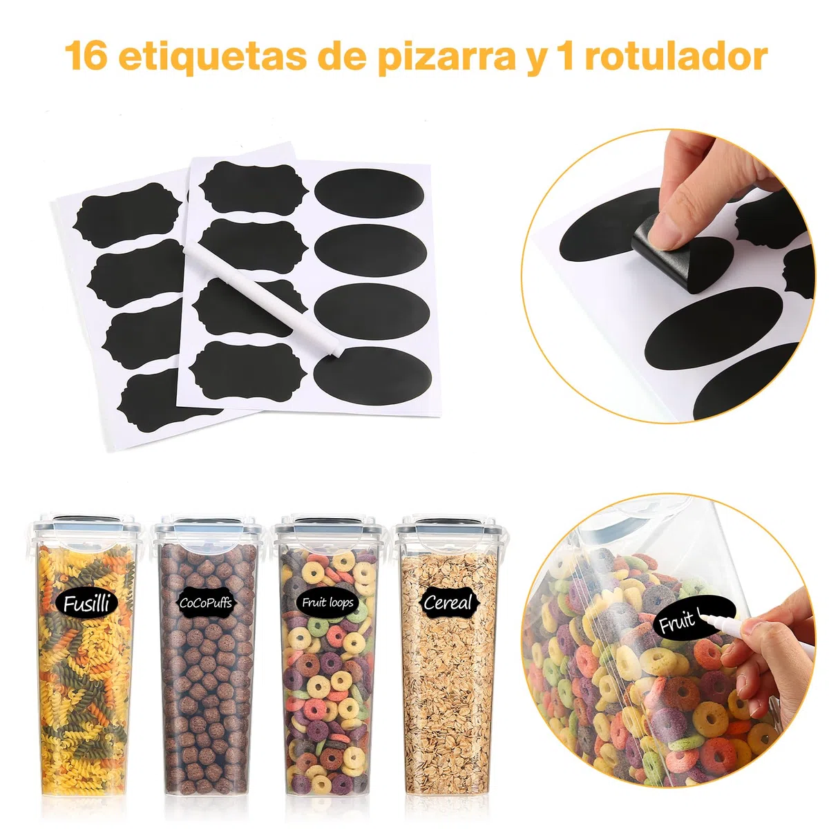 YASHE Botes Cocina Almacenaje Juego de 3 Piezas (3.7L), Recipientes Herméticos para Alimentos con Tapa Sin BPA, Recipientes de Almacenamiento Cocina para Almacenar Cereales, Pasta, Granos