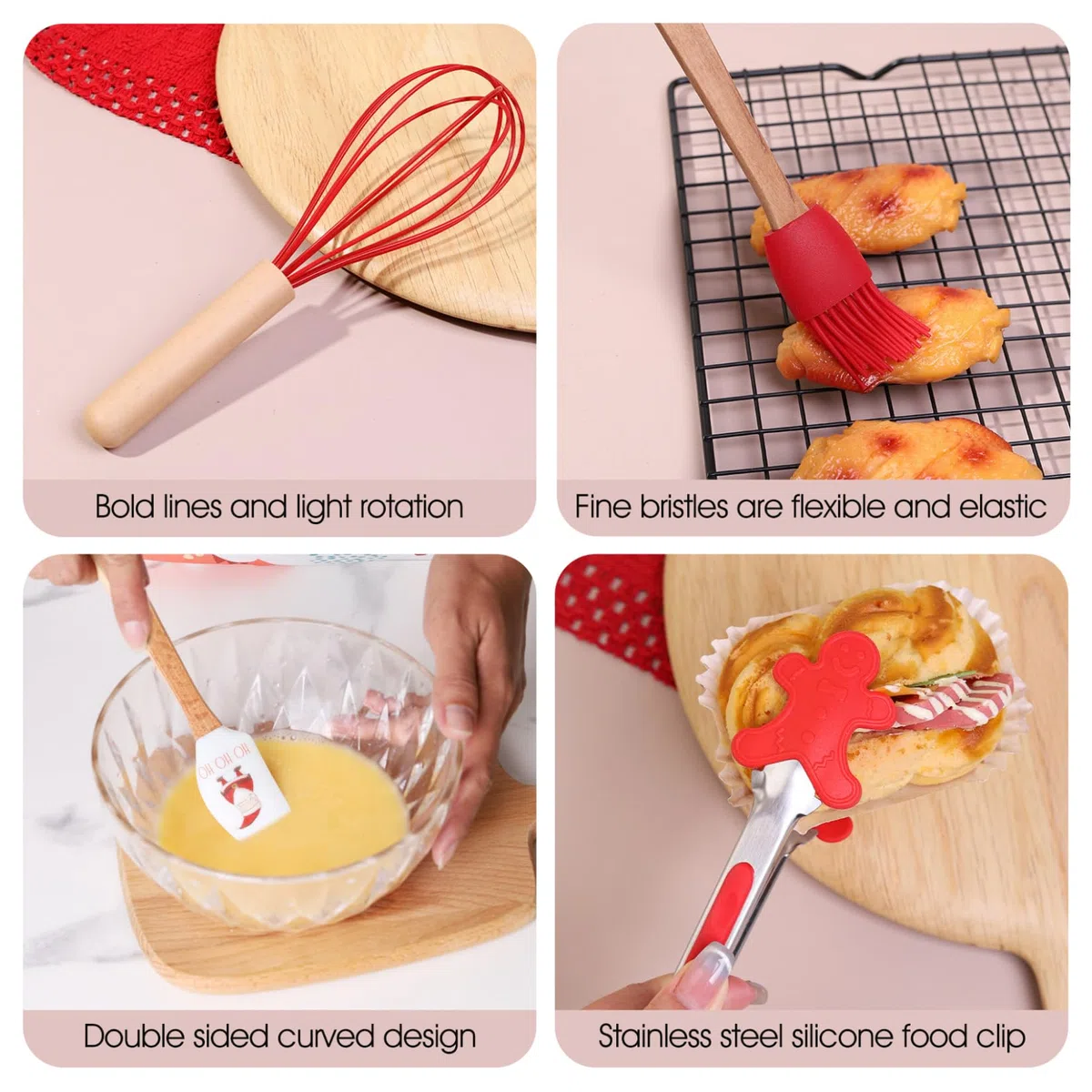 Juego de 5 piezas de suministros para hornear navideños, espátula navideña temática de grado alimenticio con cepillo para batir y pinzas, lindo juego de herramientas para hornear para cocinar, saltea