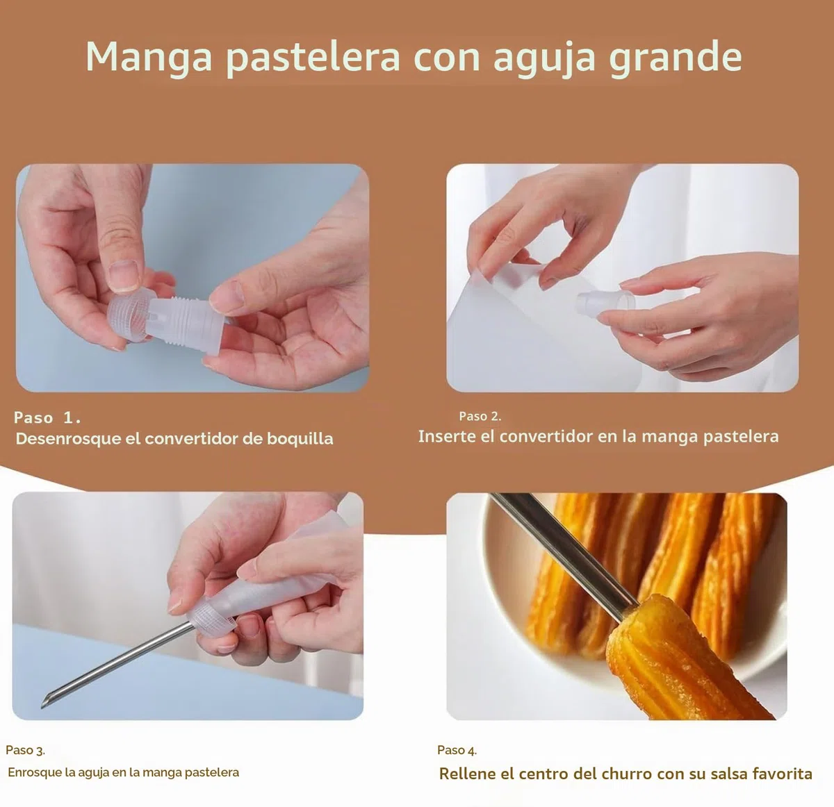 Churrera con 3 boquillas de diferentes formas, churrera para churros, bolsa de glaseado con boquillas para varias decoraciones, máquina de churros diámetro 5,6 x 21 cm