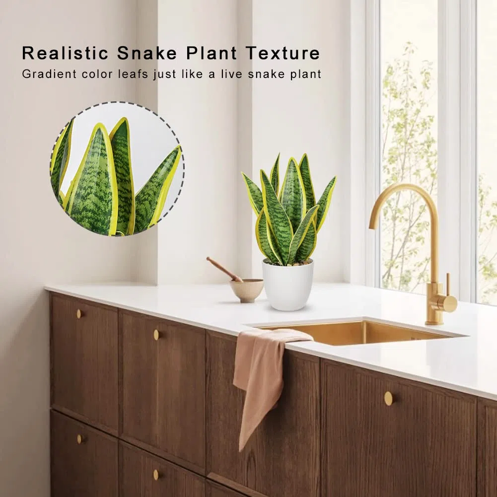 Oairse 31cm Sansevieria Planta Artificial en Maceta de cerámica, pequeña Planta de Interior, Planta de Serpiente Artificial, Plantas Artificiales como verdaderas, baño, Dormitorio