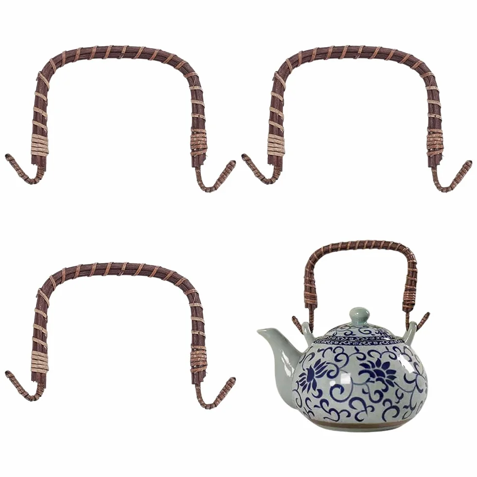 PH PandaHall 4 asas de metal de ratán para tetera de repuesto, mango flexible, mango ajustable, accesorios de té, suministros para ollas de cerámica, tetera japonesa con cable, marrón, 13 cm