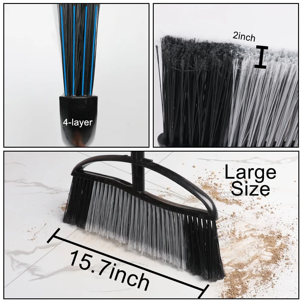 Gloffer Escoba para exteriores, 15.7 pulgadas de ancho, resistente, con mango largo, escoba angular con cerdas rígidas, barrido comercial para patio, jardín, garaje, patio (negro), OTDB-123