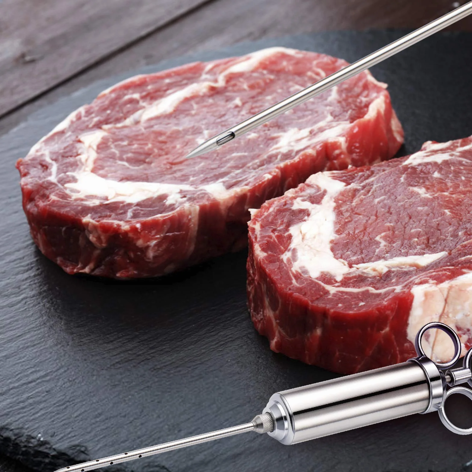 EXTSUD Jeringa de Cocina para Marinar 60 ml Inyector de Salsas de Acero Inoxidable con 3 Agujas, Idea para Marinar, Rellenar Carne, Barbacoa etc