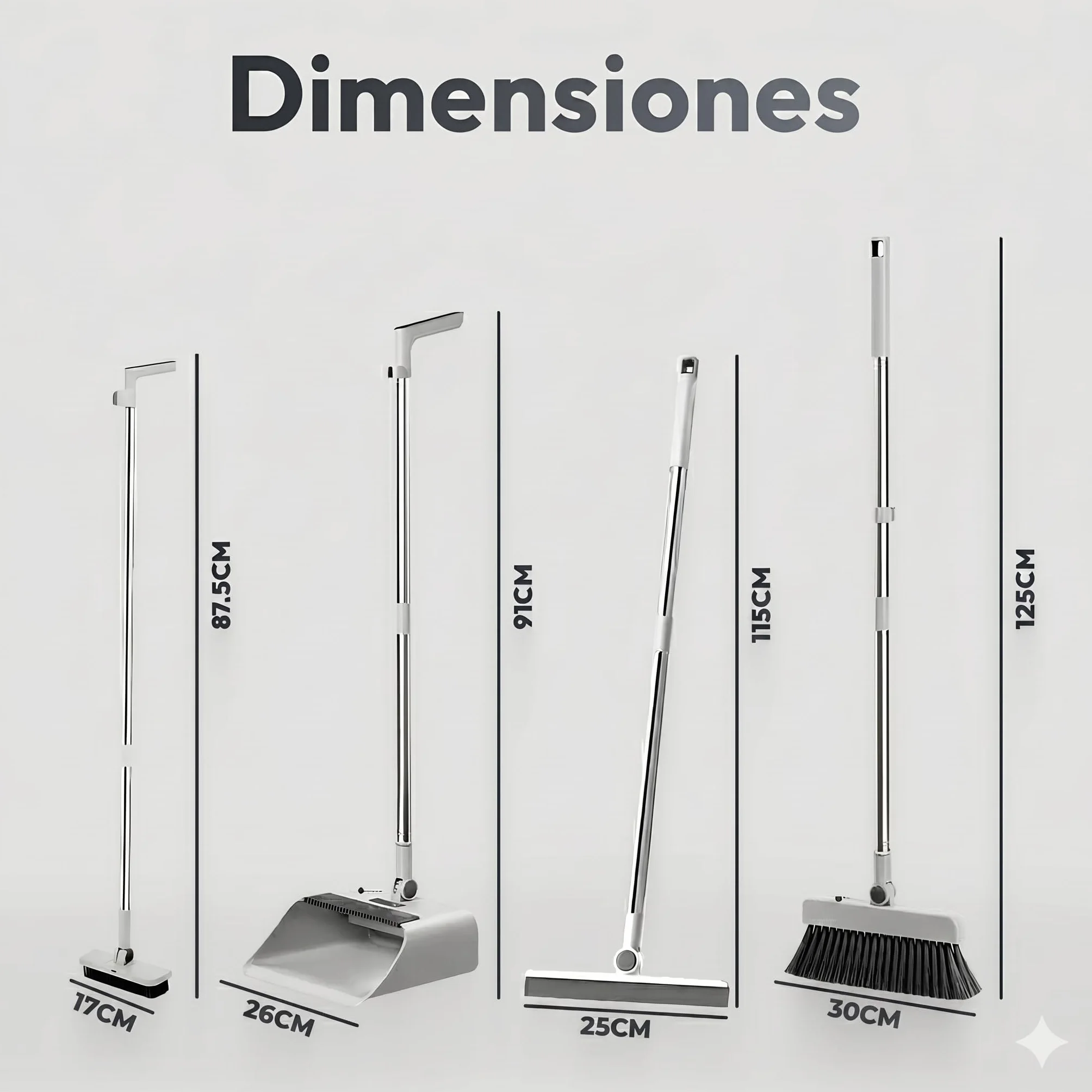JUPPLIES Escoba y Recogedor Plegable 3 en 1 con Cepillo Extraíble y Limpiacristales Oculto - Mango Telescópico de 126 cm y Rotación de 180º - Limpieza del Hogar Oficina
