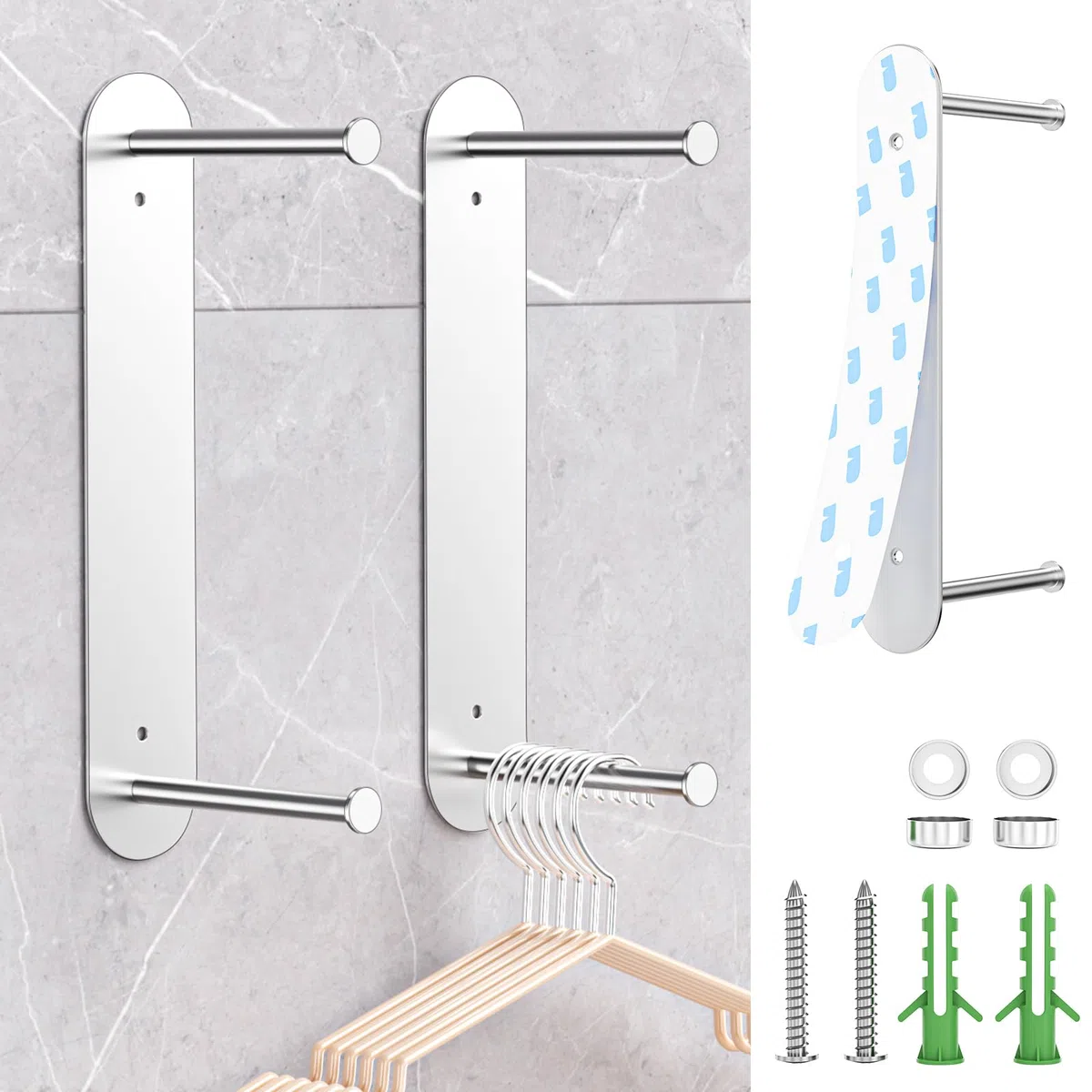Perchas para Ahorrar Espacio, Organizador de Perchas, Colgador de Pared para Ahorrar Espacio, de Acero Inoxidable, para Lavadora y Secadora (Plata, 2PCS)