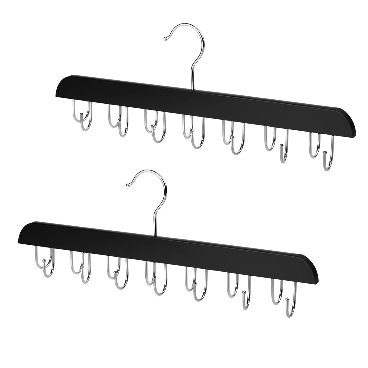 2 Piezas Soporte Perchas Cinturones Perchas para Cinturones con 14 Ganchos Perchas de Cinturón de Madera Multifuncional Colgador De Cinturón Corbatero Paquete para Corbatas Bufandas Chales