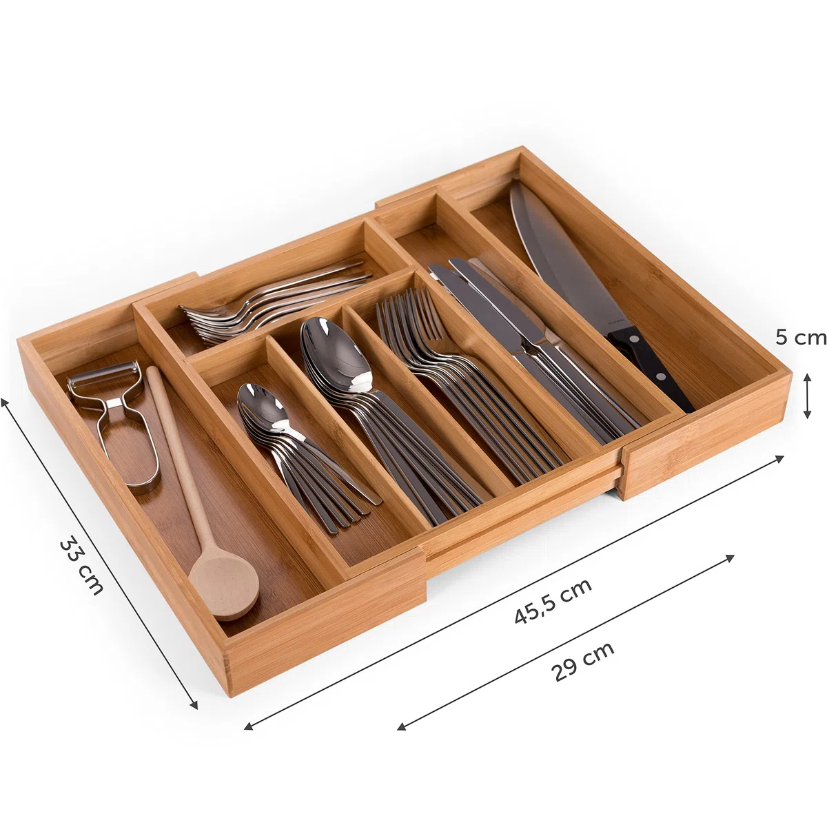 Blumtal Organizador Cubiertos de Bambú - Cuberteros para Cajón Cocina Ajustable - Organizador Cajones Cocina de 5 a 7 Compartimentos - Porta Cubiertos - Mediano