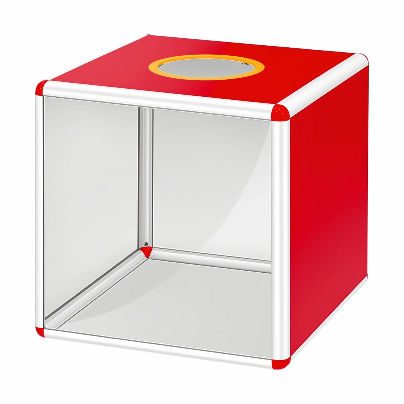 Caja de lotería transparente de 30 cm, color rojo, caja de la suerte con apertura de lotería de 10 cm, estable para sorteos, votación, donaciones, eventos, urnas, rifles