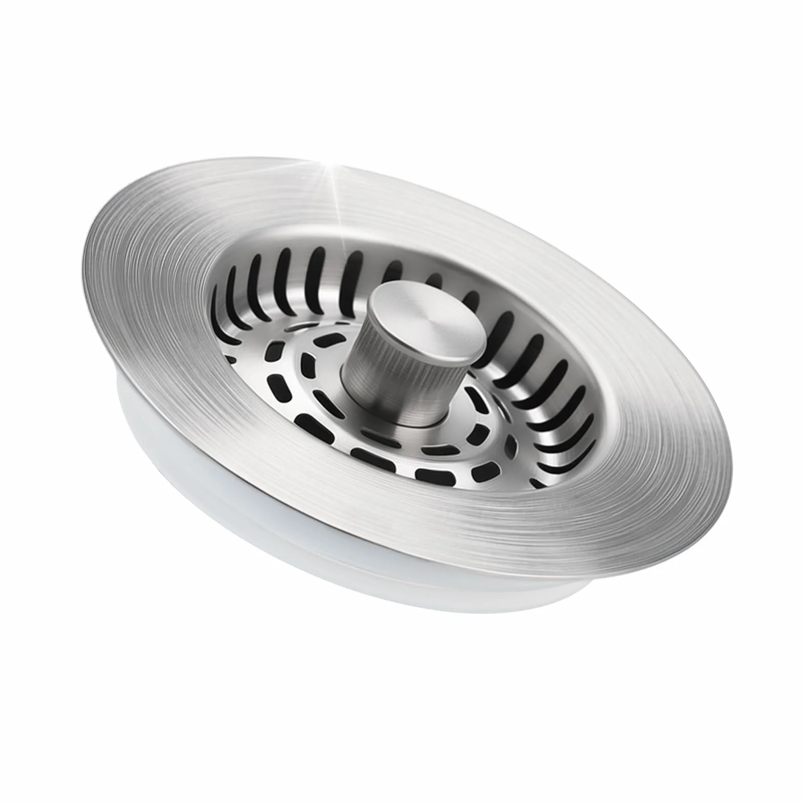 Hibbent Tapón Colador Fregadero Cocina 3 en 1, Cesta Acero Inoxidable con Base ABS, Guarnición de Goma Doble, Anti-Atascamiento, Previene Olores, Profundidad >28mm, Acero Inoxidable Pulido
