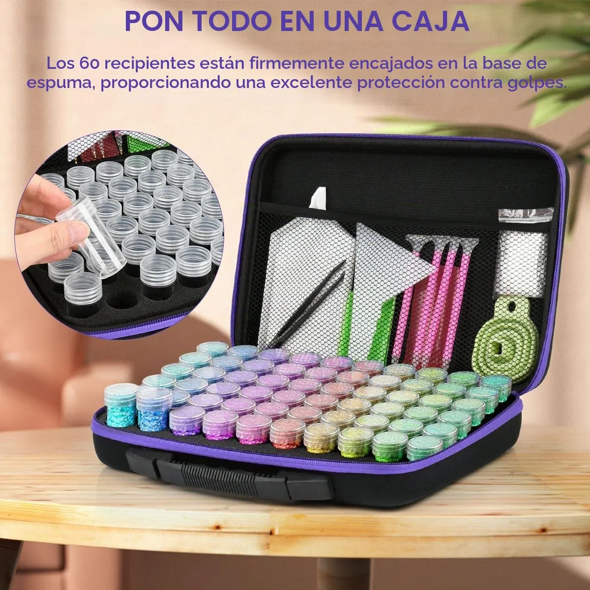 DODUOS 60 Ranuras Almacenamiento Diamond Painting Accesorios, Diamond Painting Kit Completo,Organizador de Pintura de Diamantes 5D,Herramientas de Bordado con Diamantes para Diamantes Joyas