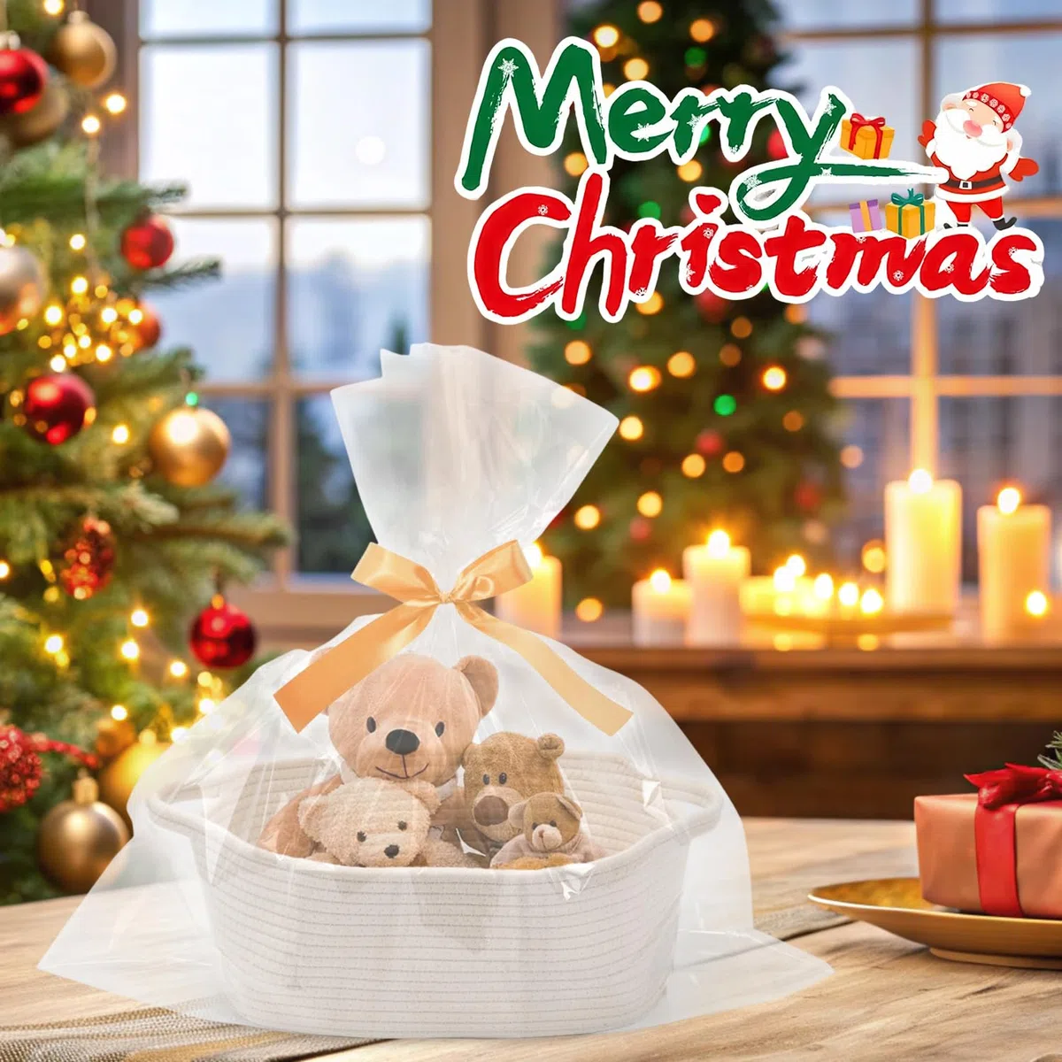 mumisuto Cesta para Regalo Vacia, Cesta de Regalo Vacía Grande con Bolsas de Regalo y Cintas, Cestas Almacenaje de Cuerda de Algodón con Asas Laterales, para Navidad Cumpleaños Bodas Manualidades