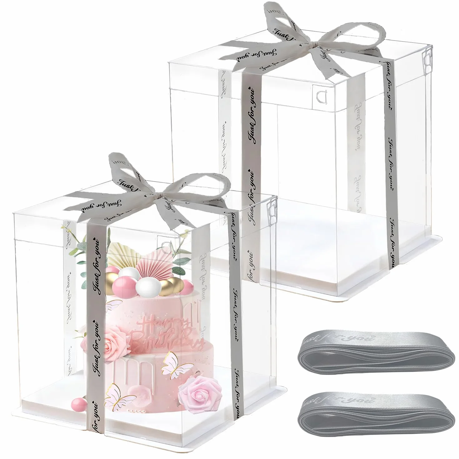 RHBHY 2pcs Cajas para Tartas Caja de Pastel Transparente Cajas para Pasteles 26 * 26cm Caja para Tartas de Plástico de Embalaje Pastel con Cinta para Tarta Exhibición de Postre Transportar (26 * 26)