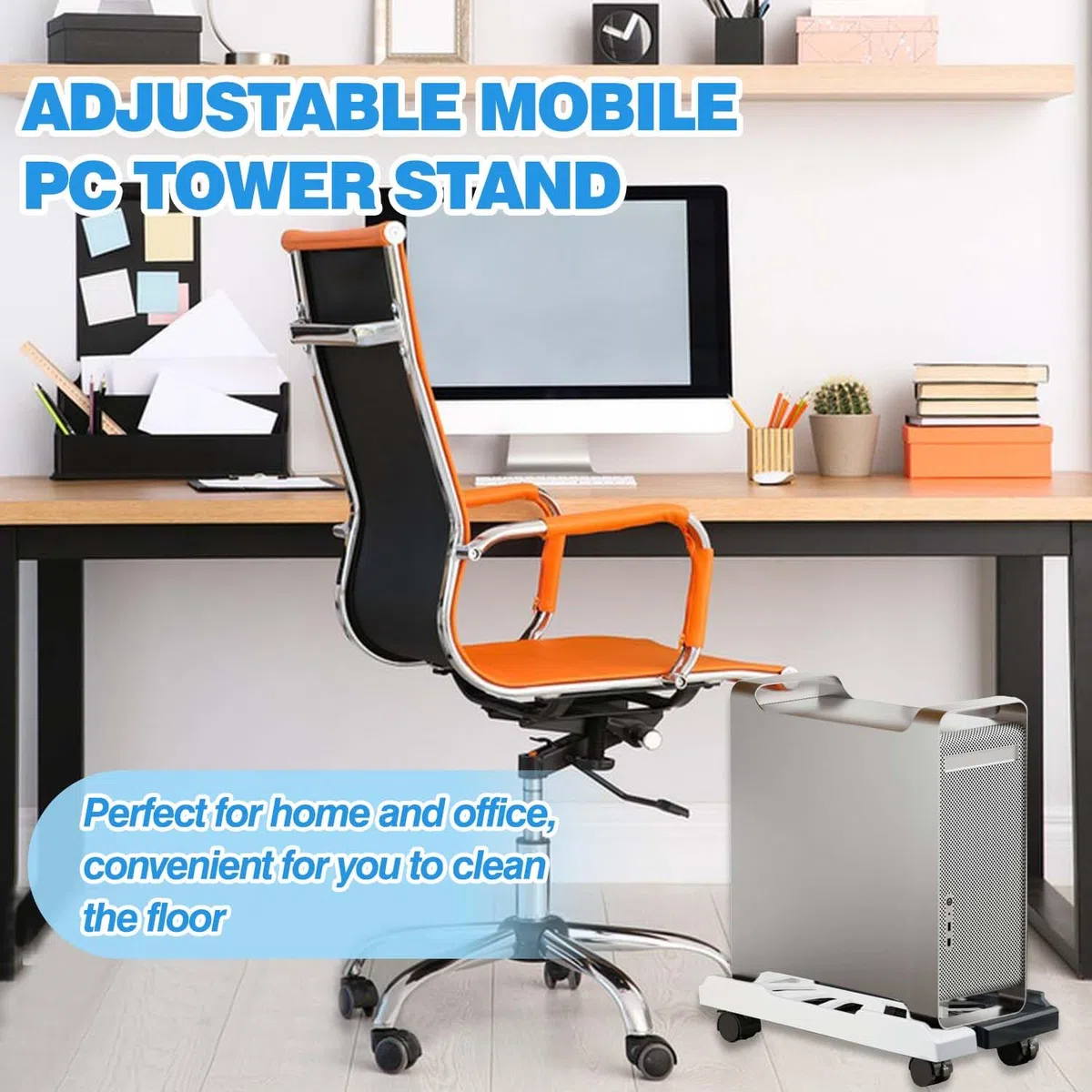 Soporte para PC, soporte torre PC, base con ruedas, soporte móvil universal ajustable para CPU con 4 ruedas, soporte PC bajo mesa, carrito de CPU debajo del escritorio para jugadores(BW)