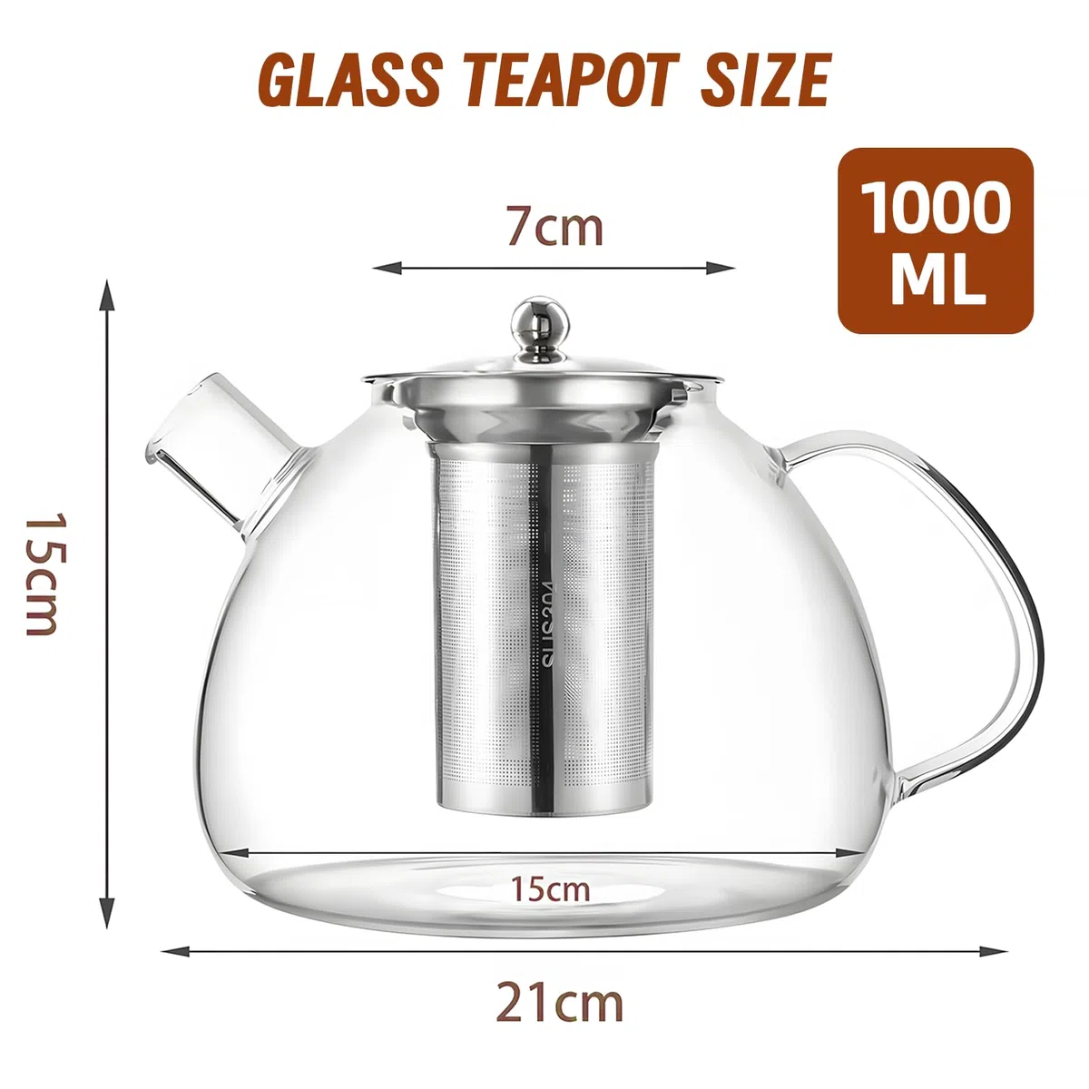 Tetera - 1000 Ml Tetera de Vidrio, Vidrio de Borosilicato, Teteras para Te con Filtro,Revestimiento del Filtro de Acero Inoxidable, Apto para Té Perfumado, Té Verde, Té Negro, Té de Frutas