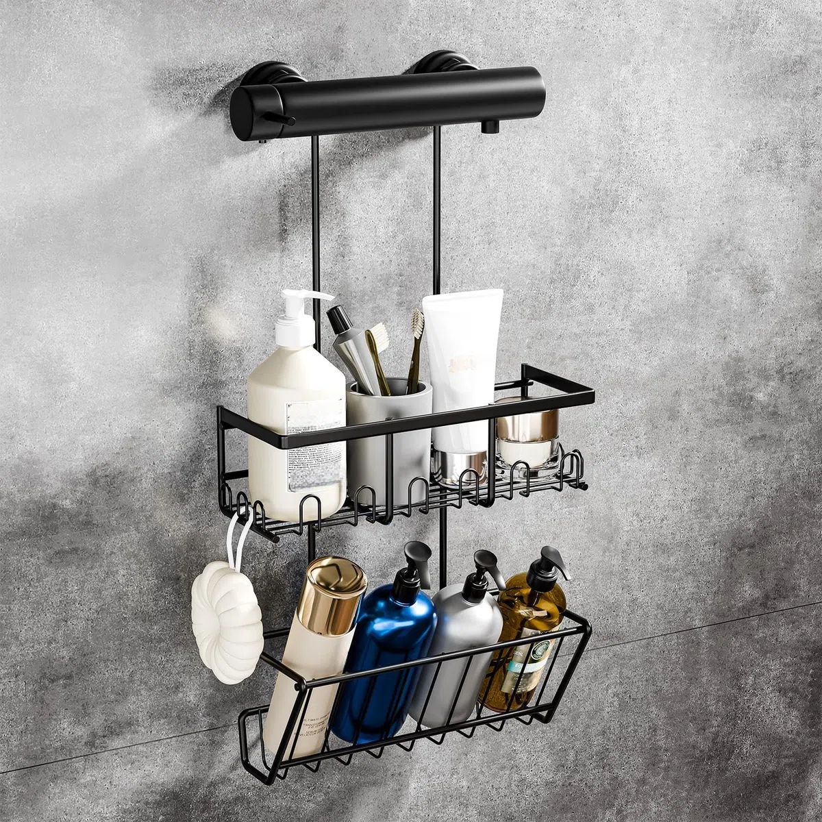 Estanteria Ducha - Estante de ducha colgante - Estanteria Ducha Organizador Baño Estante Ducha sin Taladro Estanteria baño Sin Taladro Acero Inoxidable (negro)