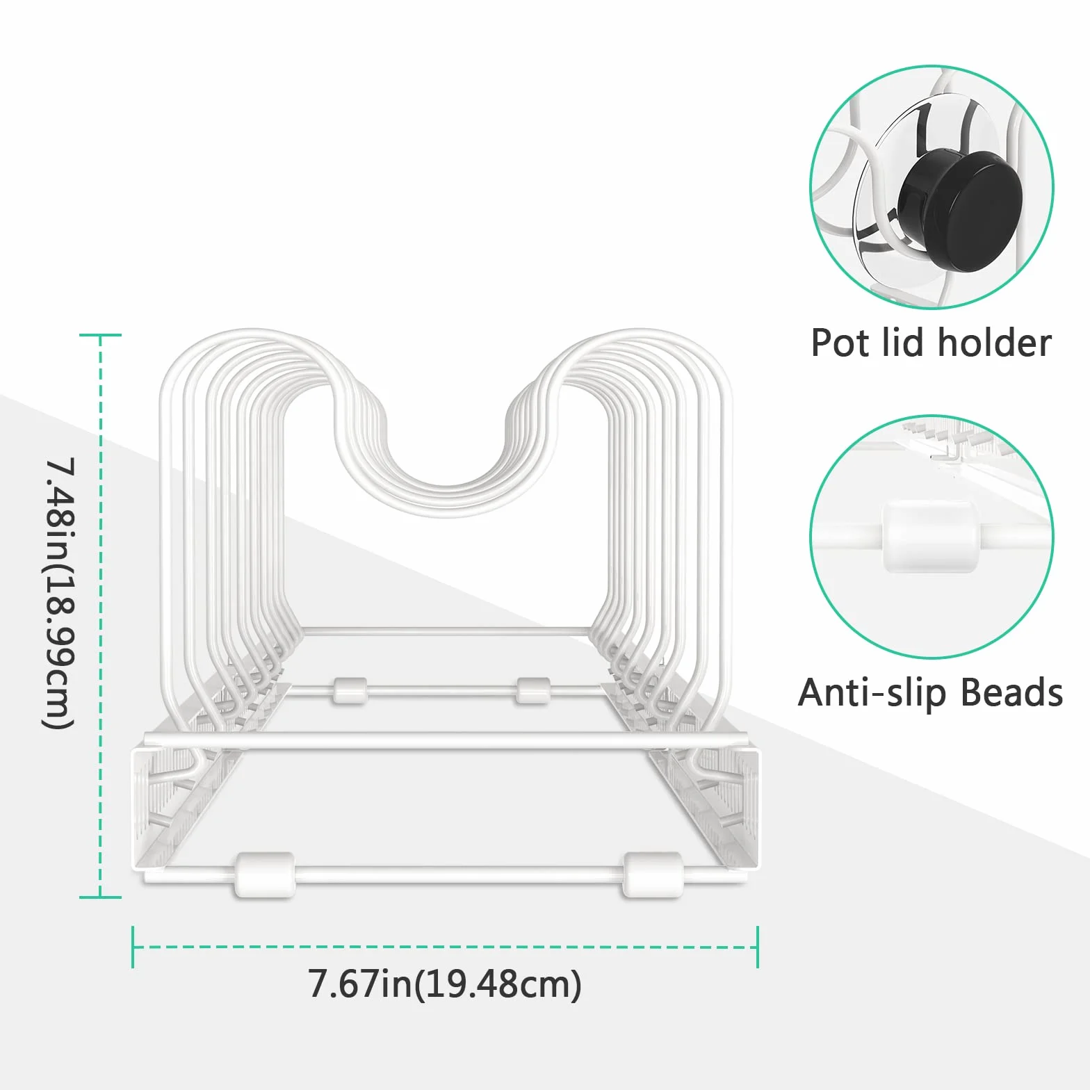 Puricon Organizador de Sartenes, Ollas y Tapas, Soporte Sartenes para Armario, 10 Compartimentos Solución de Almacenamiento Flexible para Espacio Limitado en La Cocina -Blanco