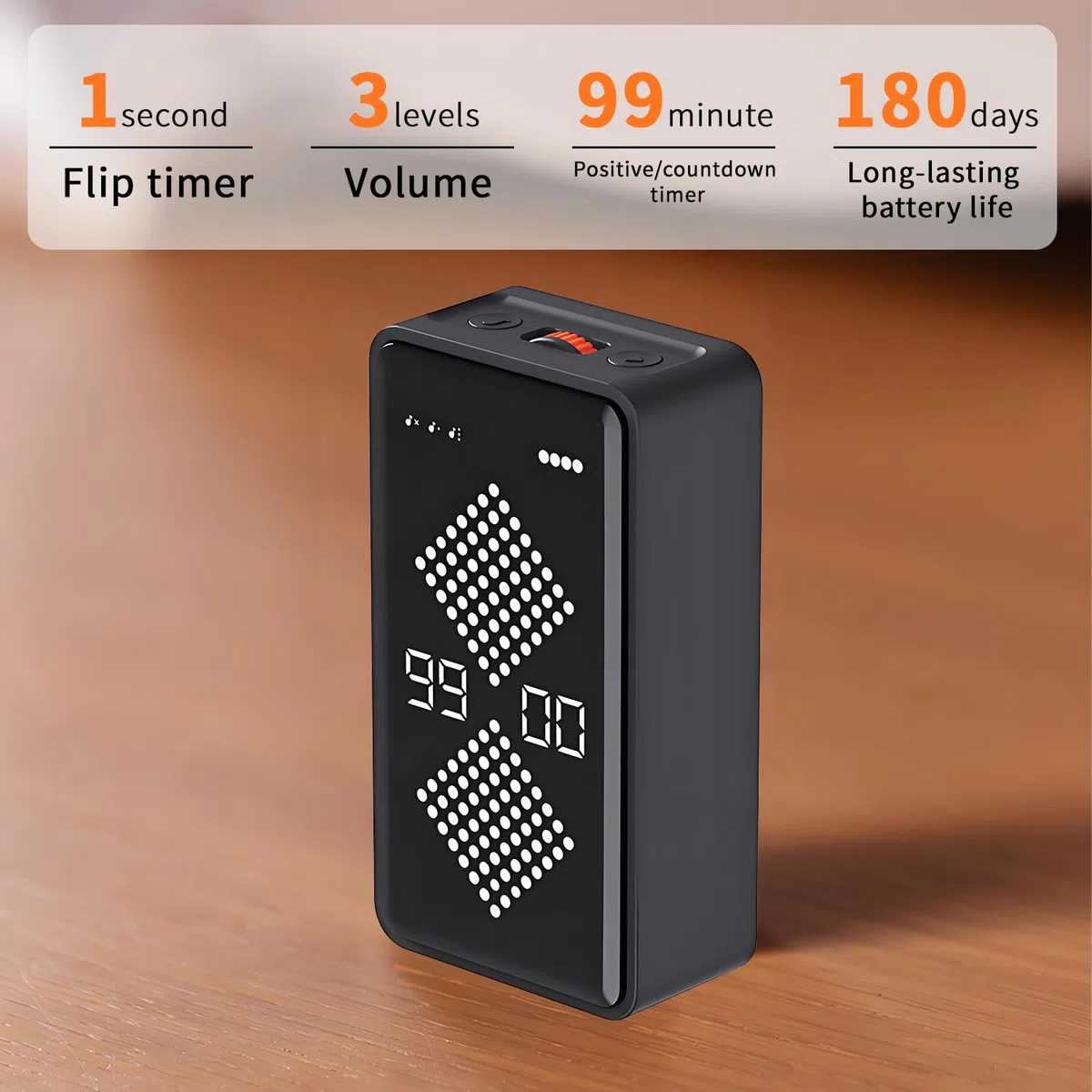 QUMOX F8 Temporizador de Reloj de Arena Digital – Temporizador Volteable con Pantalla LED, Cuenta Regresiva y Cronómetro, Silencioso, Magnético, Recargable, para Estudio, Cocina y Oficina (1–99 Minuto
