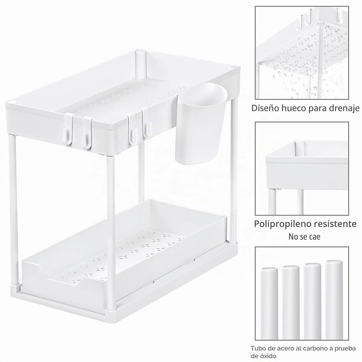 Puricon Estantería Bajo Fregadero, Estante Organizador Mueble Bajo Fregadero Cocina Lavabo -Blanco