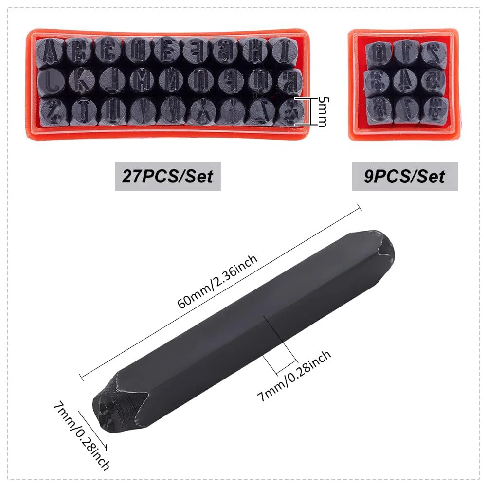 UNICRAFTALE Juego de 2 perforadores de letras de metal de 5 mm de la A a la Z y 0-8 de acero, con estuche, herramientas de troquelado para estampación de sellos de metal, plástico, madera, cuero