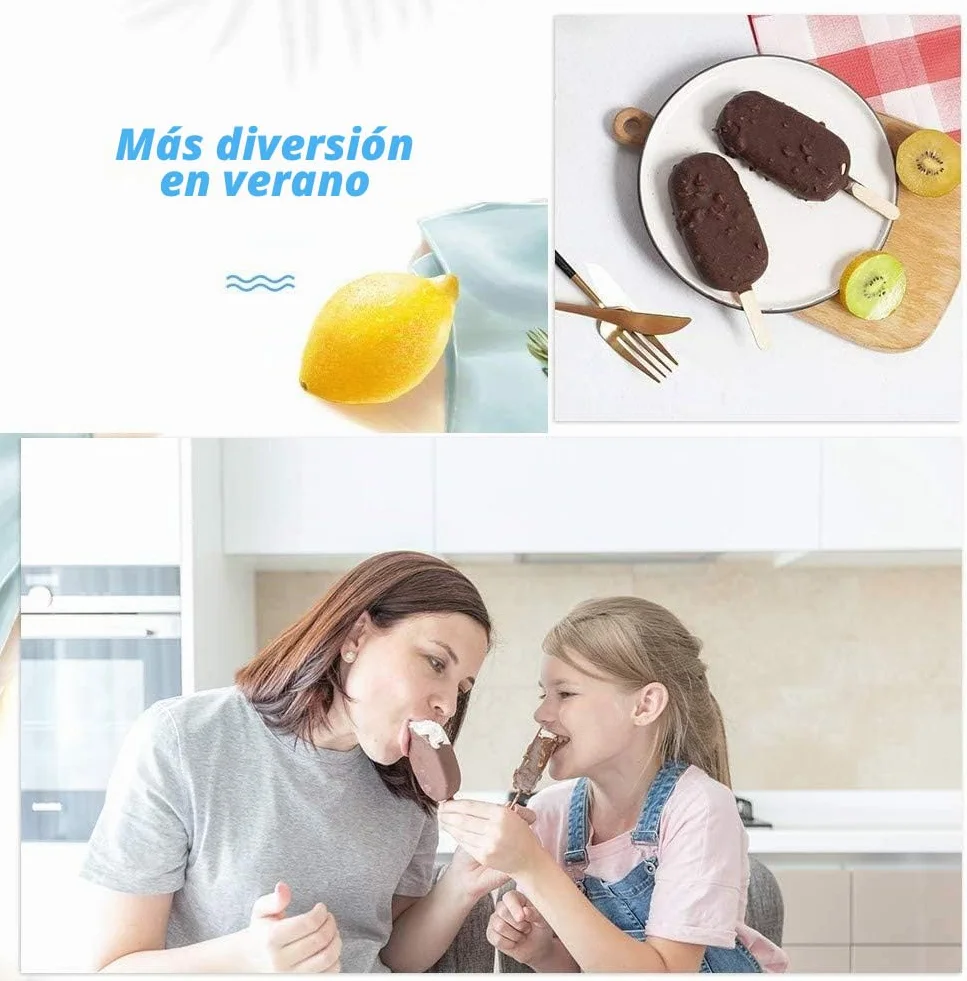 Molde helado,Kmolde helados silicona con palo,Moldes helados silicona 2 Unidades 8 Cavidades Con Aplicar para Hacer forma de helado,Postre Chocolate Helado Pastel de piruletas molde helados