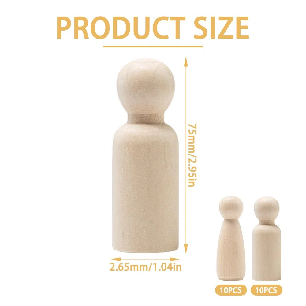 Figuras Madera para Pintar 75 mm 20 Piezas Muñecas de Madera Natural Figuras Clavijas de Madera Sin Terminar Personas Madera Hombre Mujer Niño Niña para DIY Manualidades Decoración