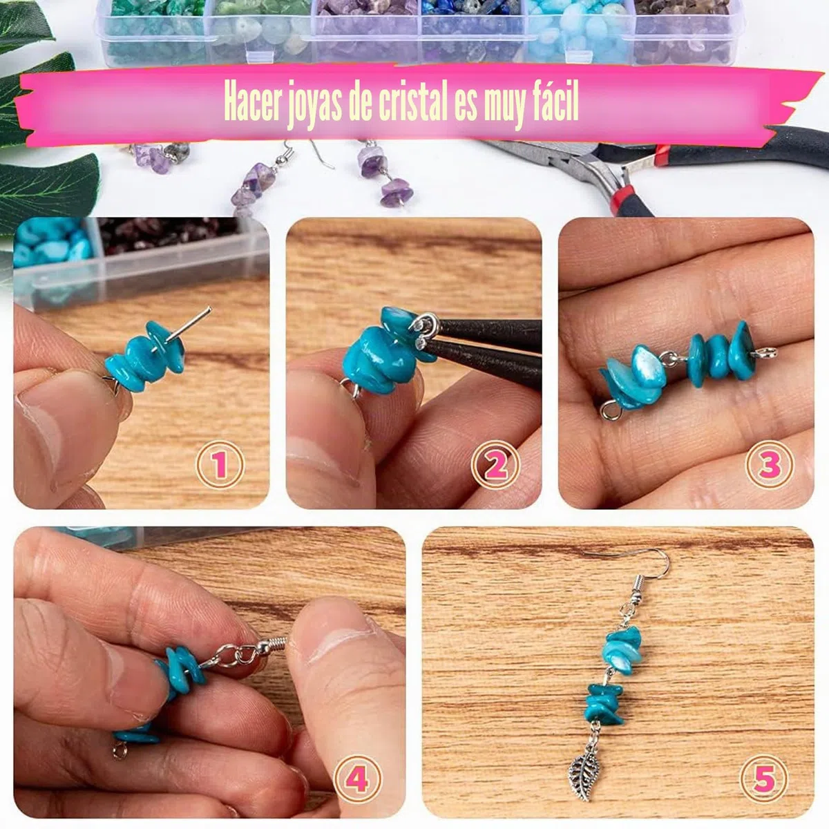 JTHTJOK Set para Hacer Joyería, 24 Colores Perlas de Piedras Preciosas Naturales 5–8 mm, Juego de 1510 Piezas de Perlas de Piedra para Joyería DIY, Anillos, Pulseras, Collares y Pendientes, Perlas de