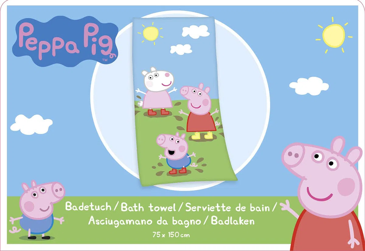 Herding Toalla de Velur con diseño de Peppa Pig, 75 x 150 cm, algodón con Acabado en Velur, Multicolor