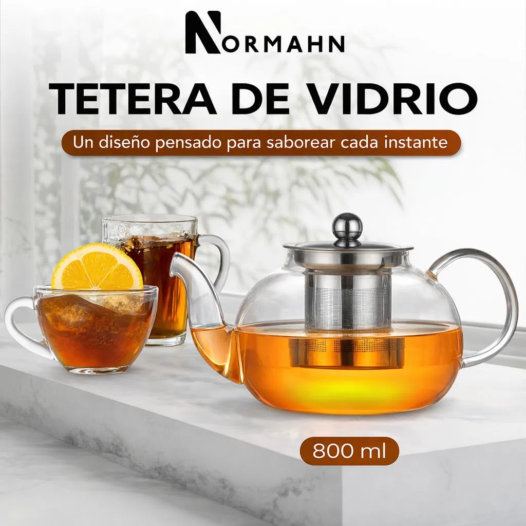 Tetera de vidrio de borosilicato - Hervidor de té - Teteras con infusor extraíble - 800ml