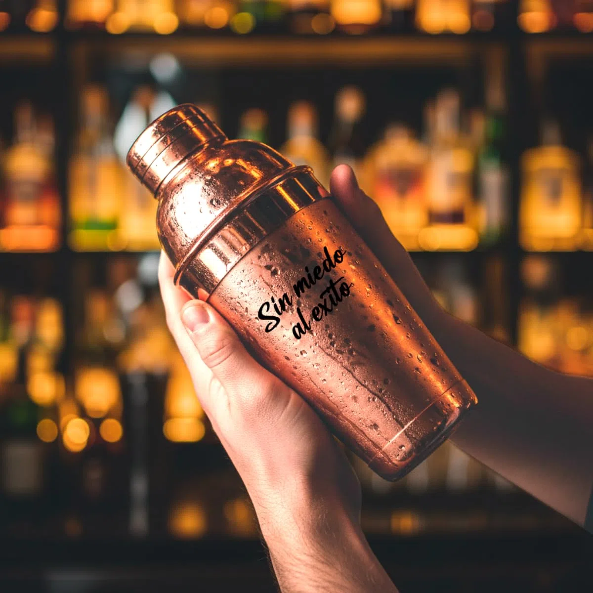 DEREGALOOS Coctelera Personalizada con Nombre o Diseño. Coctelera de Acero Efecto Cobre 550ml con Filtro Integrado. Regalo Original para Papá y Amantes de la Coctelería (Texto Personalizable)