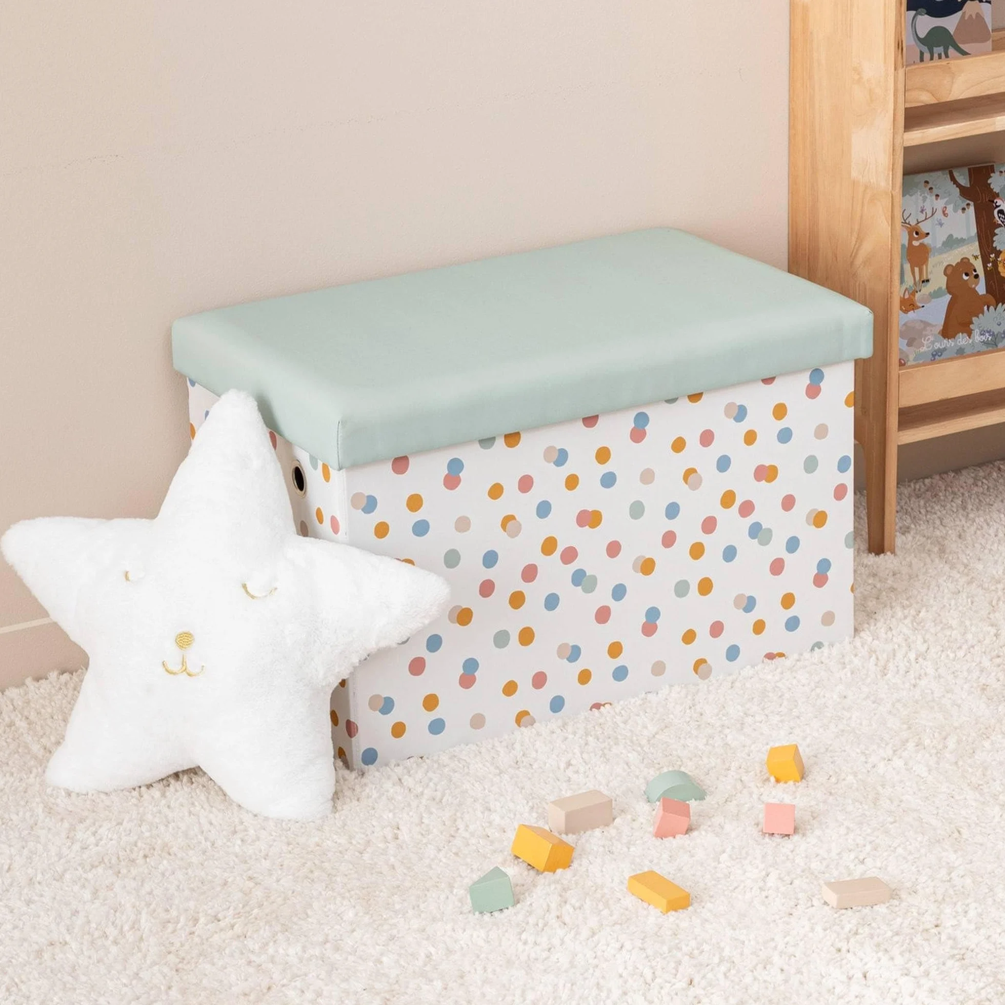 Puf plegable de almacenamiento Enio azul 57x36cm