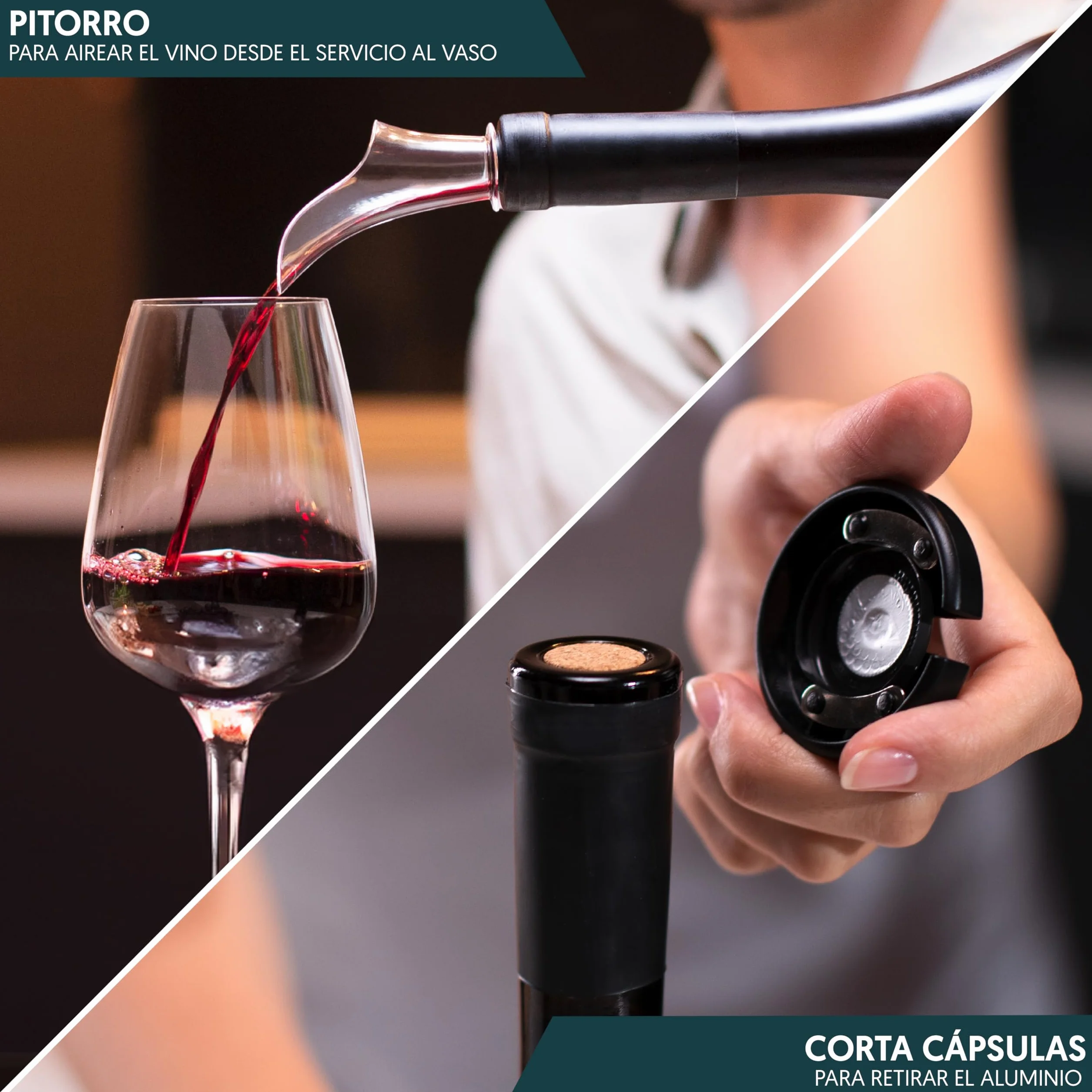 Sacacorchos Eléctrico Recargable 6 en 1 con corta cápsula, Boquilla Aireador, Bomba de Vacío, Tapón y Cable USB del Abridor de Vino Electrico - Regalo hombre para amantes del vino